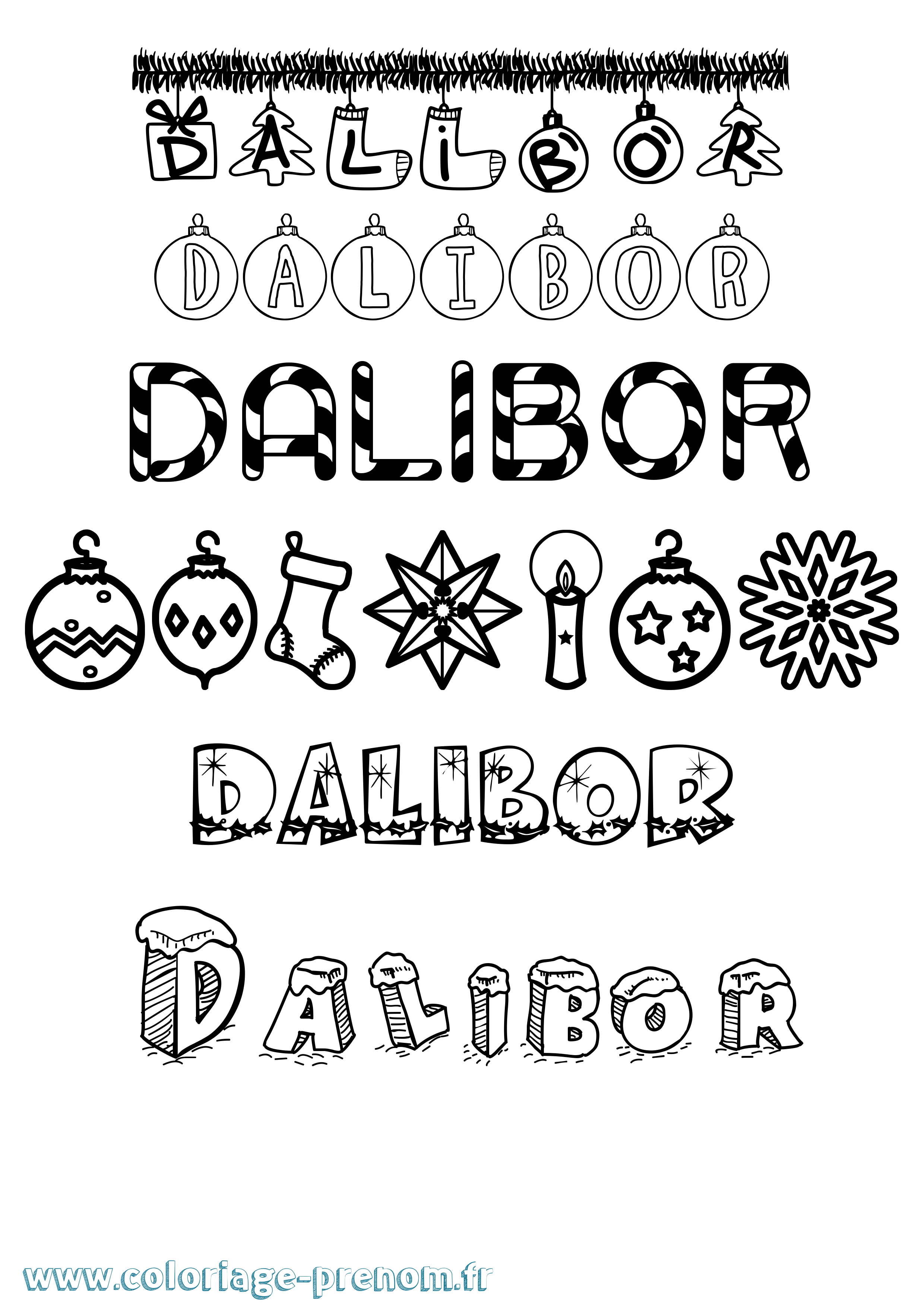 Coloriage Dalibor Noël Coloriage prénom Dalibor Noël