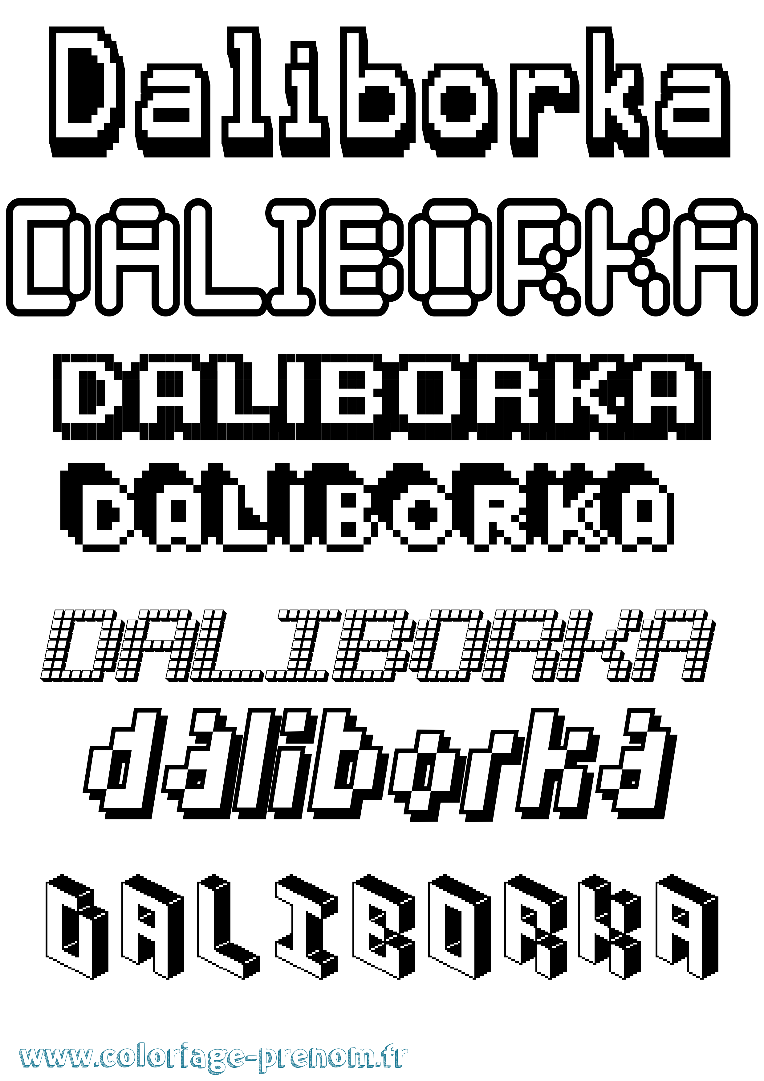 Coloriage prénom Daliborka Pixel