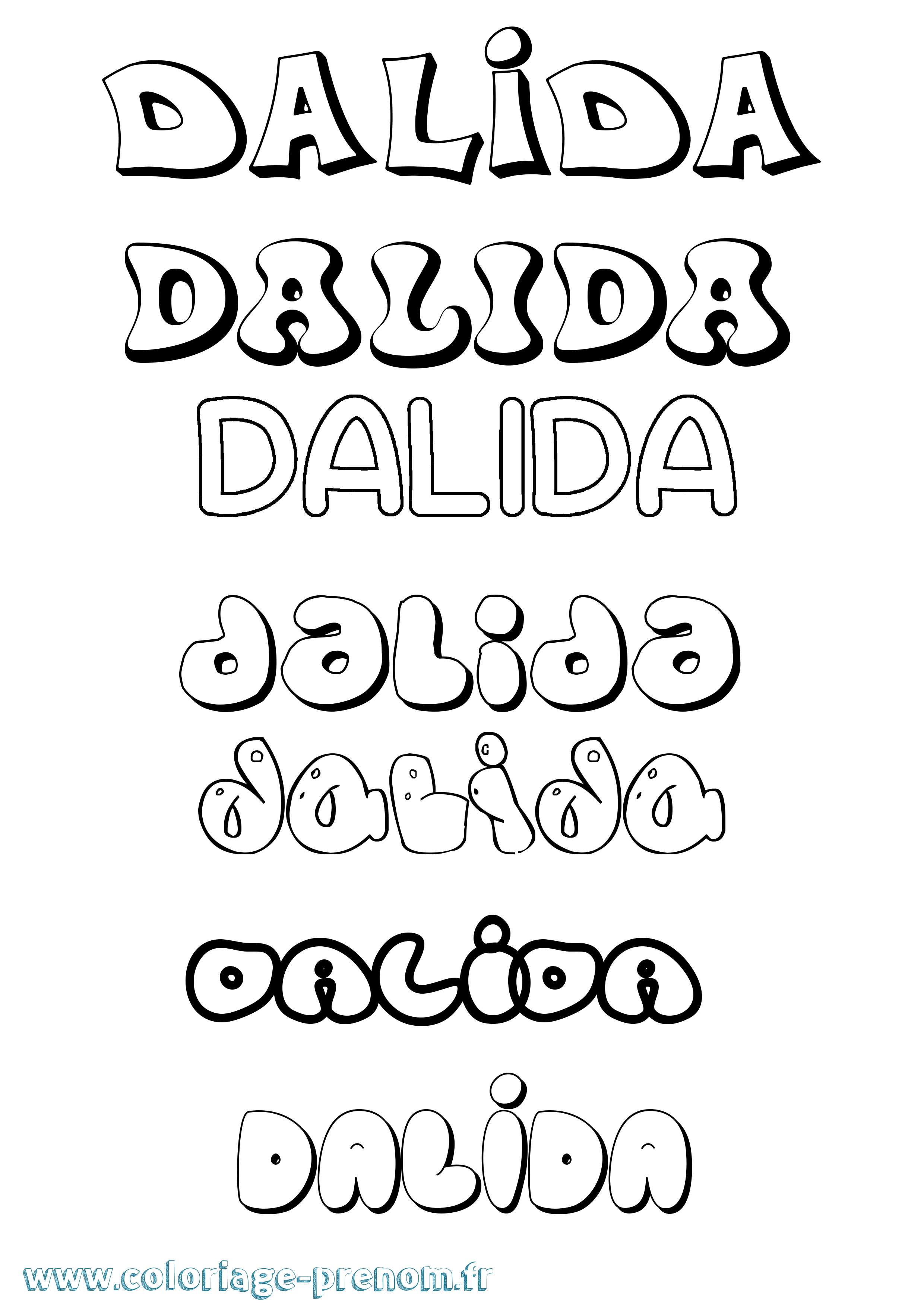 Coloriage prénom Dalida Bubble