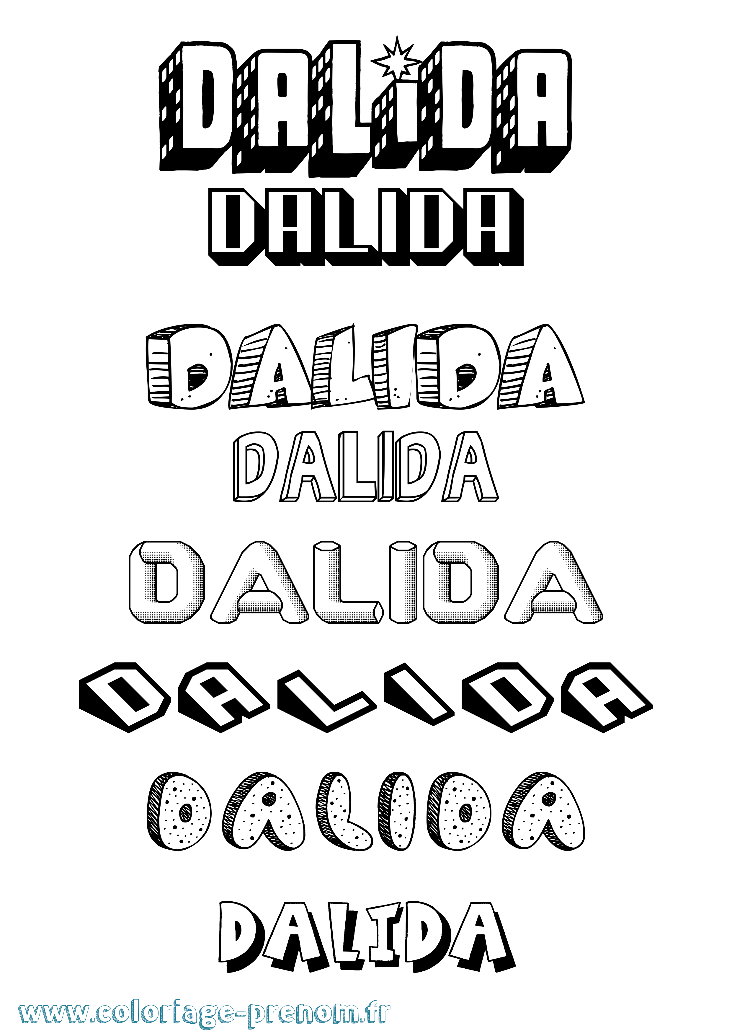 Coloriage prénom Dalida Effet 3D