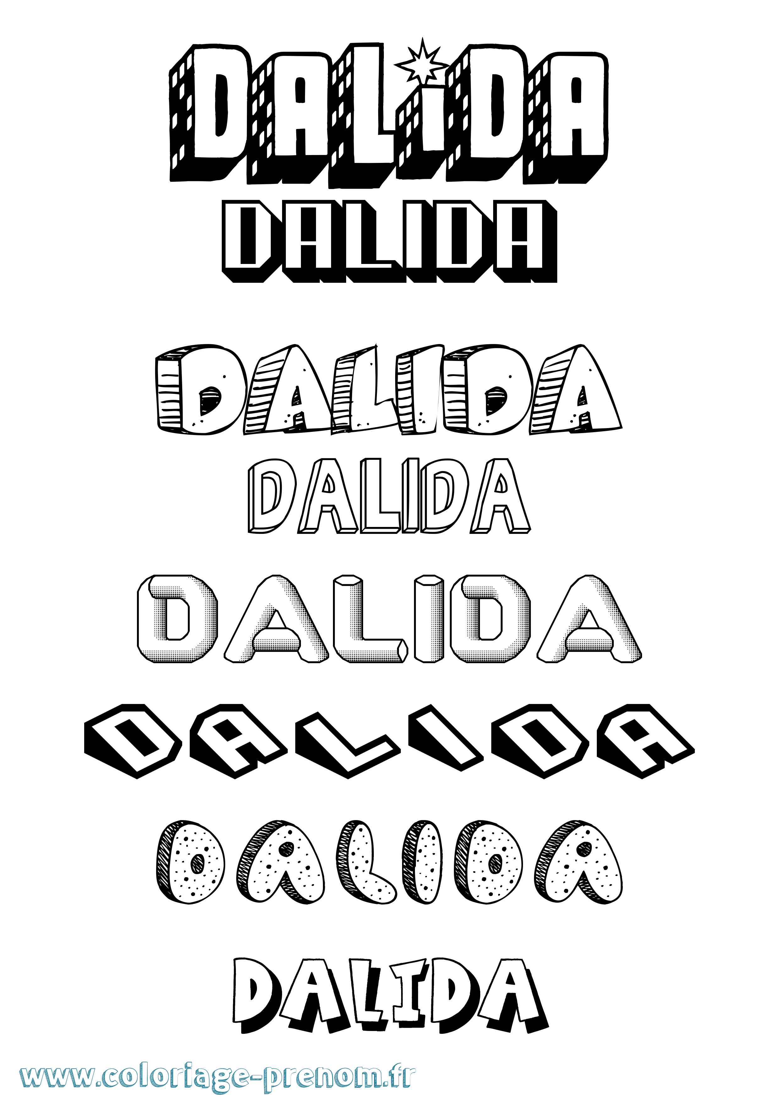 Coloriage Dalida Effet 3D Coloriage prénom Dalida Effet 3D