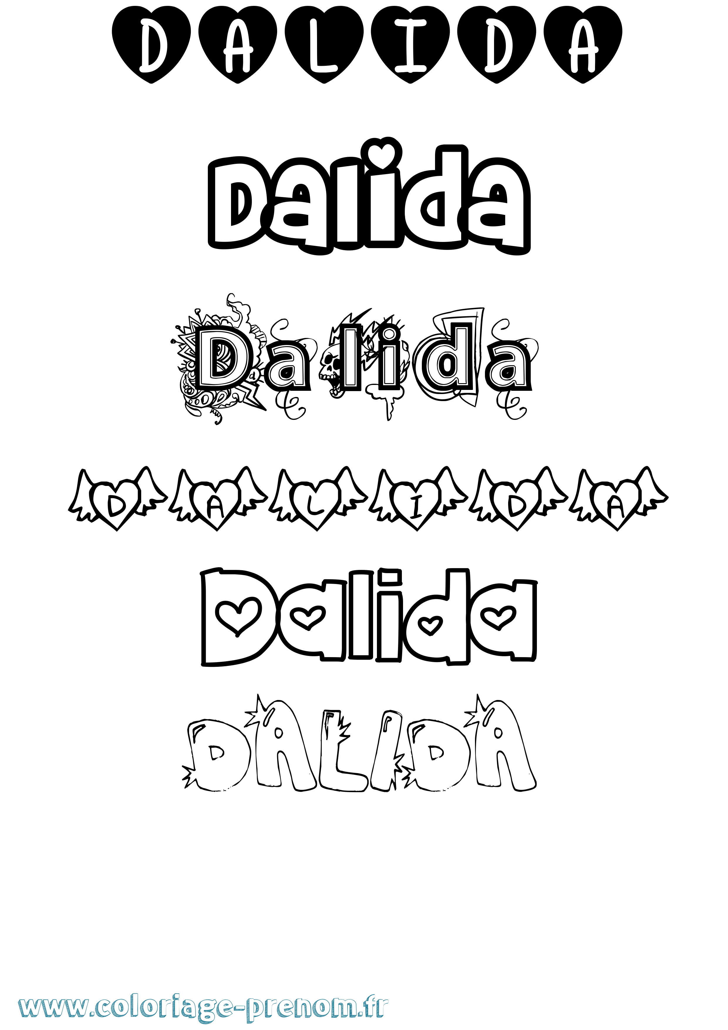 Coloriage prénom Dalida Girly