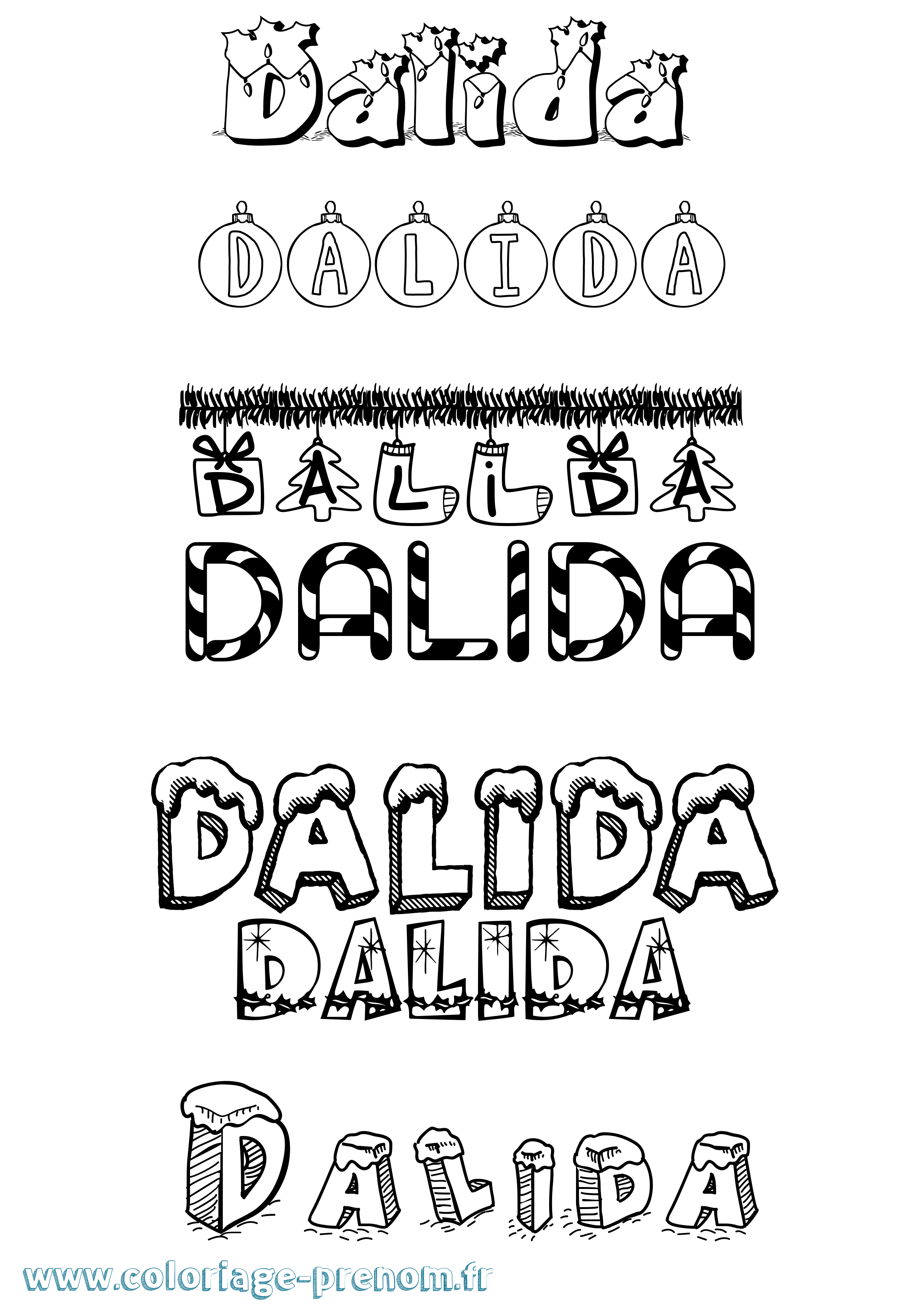 Coloriage Dalida Noël Coloriage prénom Dalida Noël