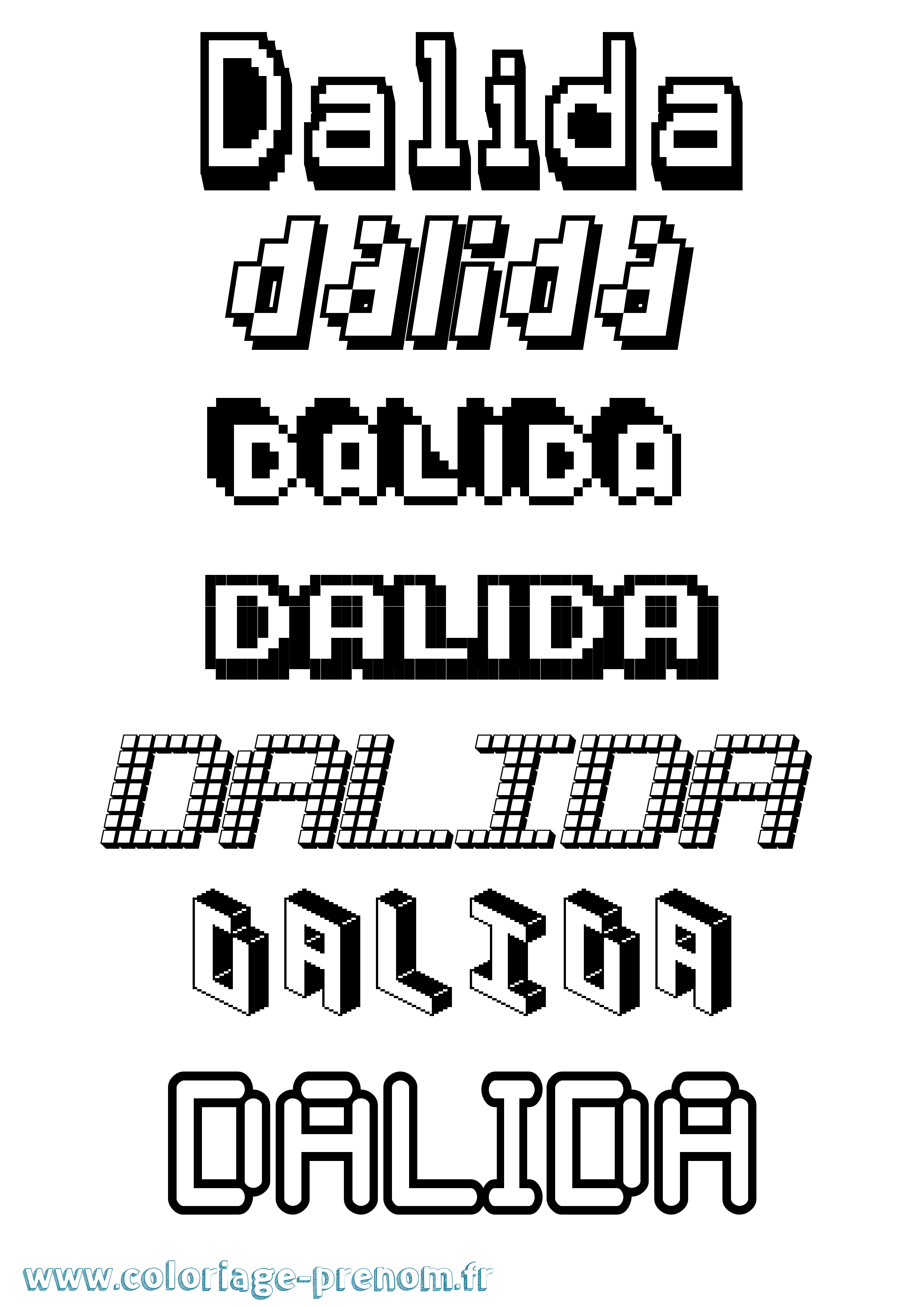 Coloriage prénom Dalida Pixel