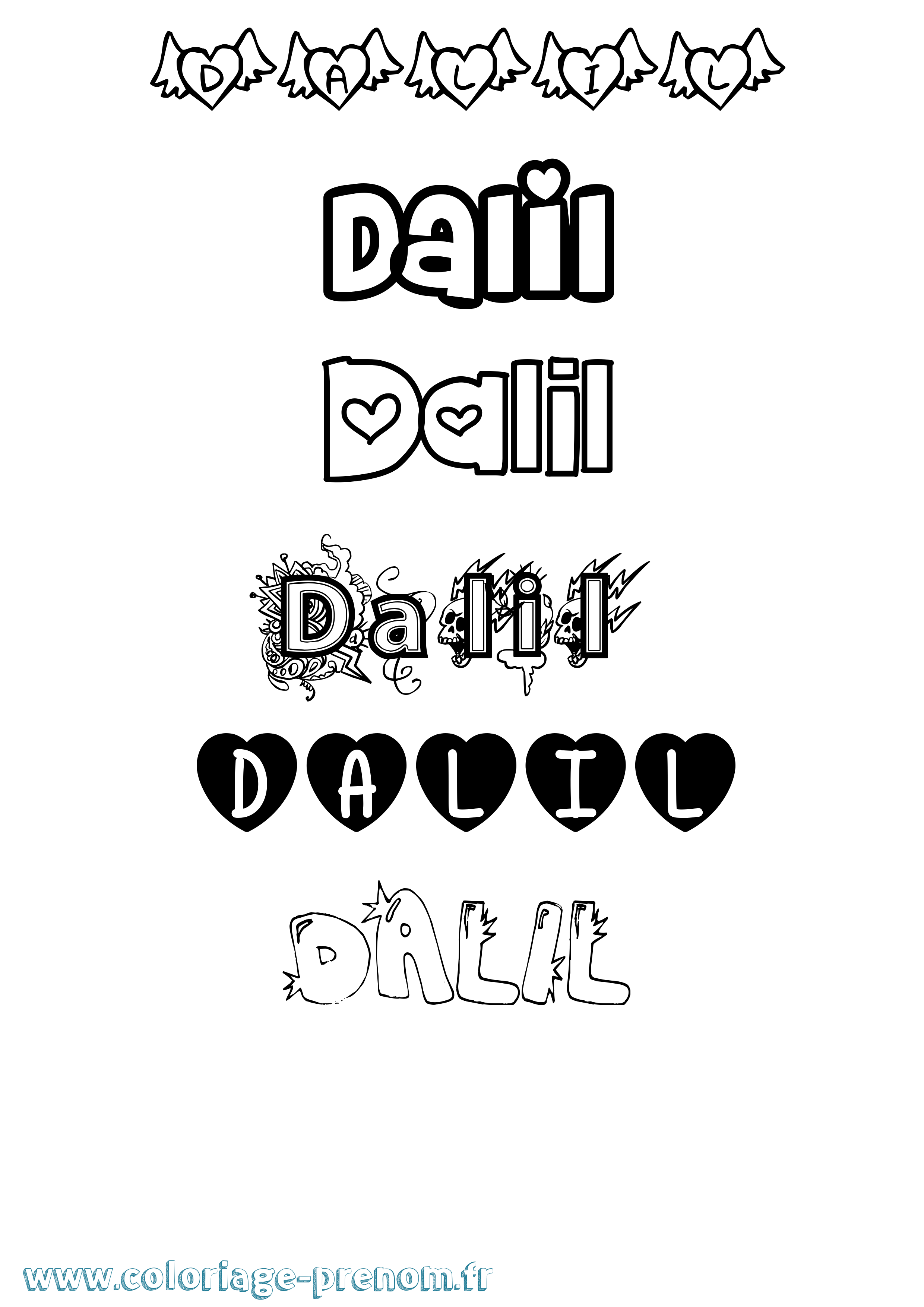 Coloriage prénom Dalil Girly