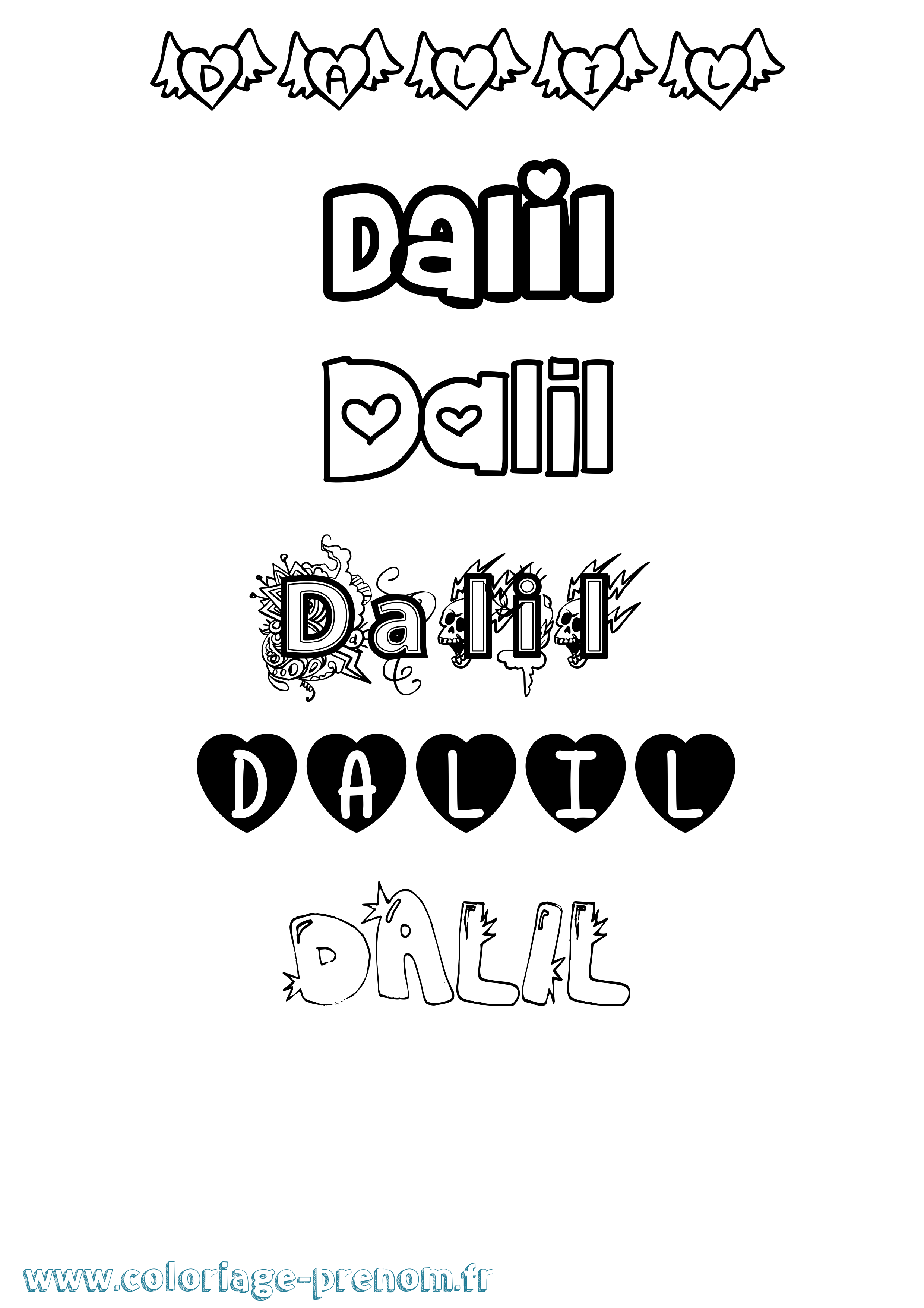 Coloriage Dalil Girly Coloriage prénom Dalil Girly