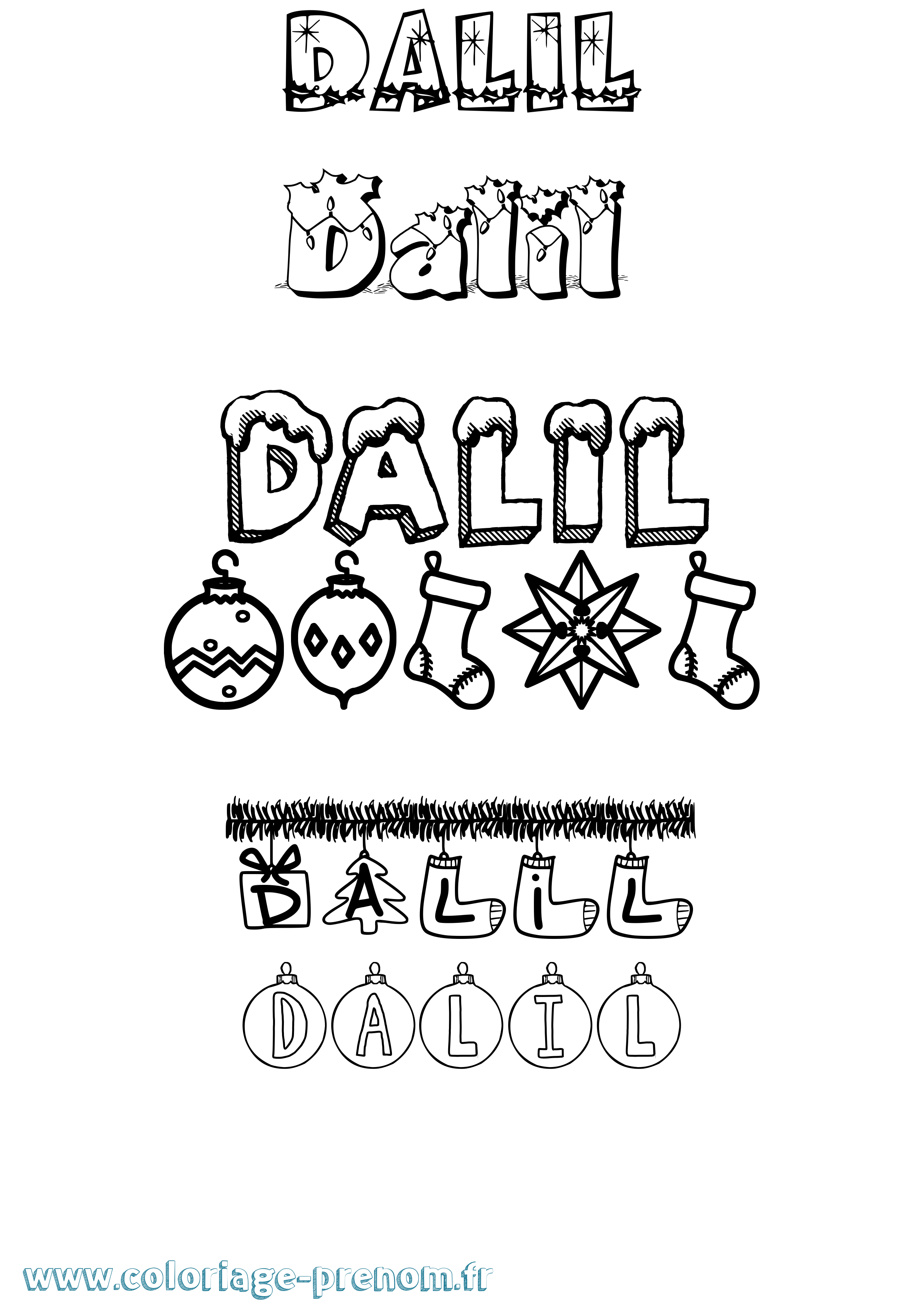 Coloriage Dalil Noël Coloriage prénom Dalil Noël