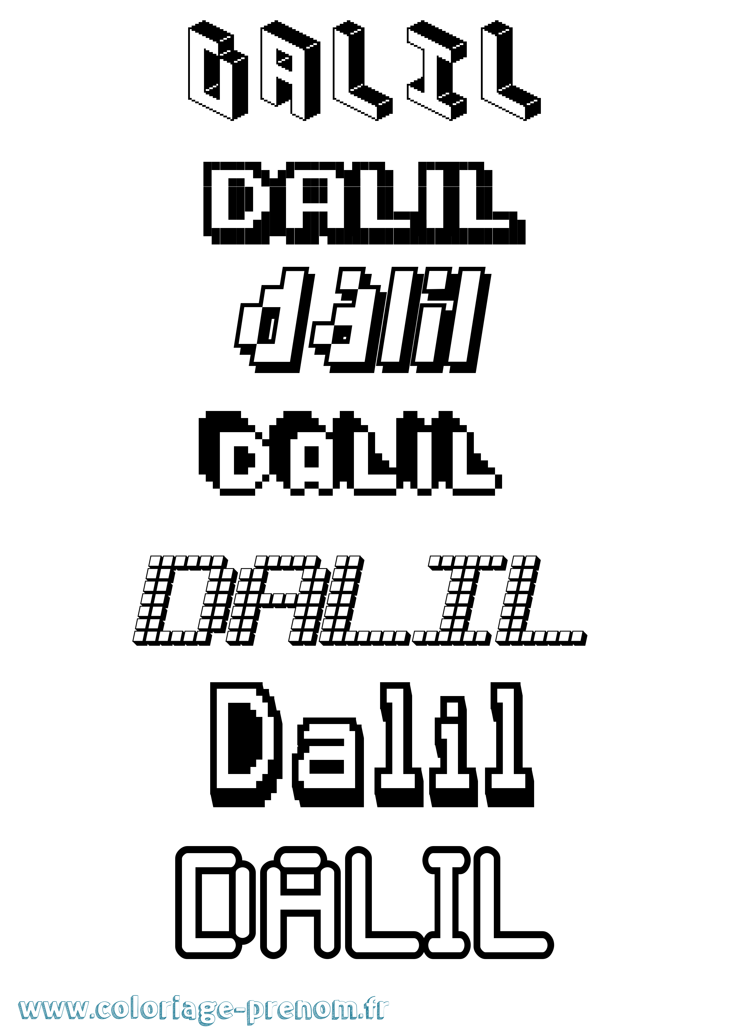 Coloriage prénom Dalil Pixel