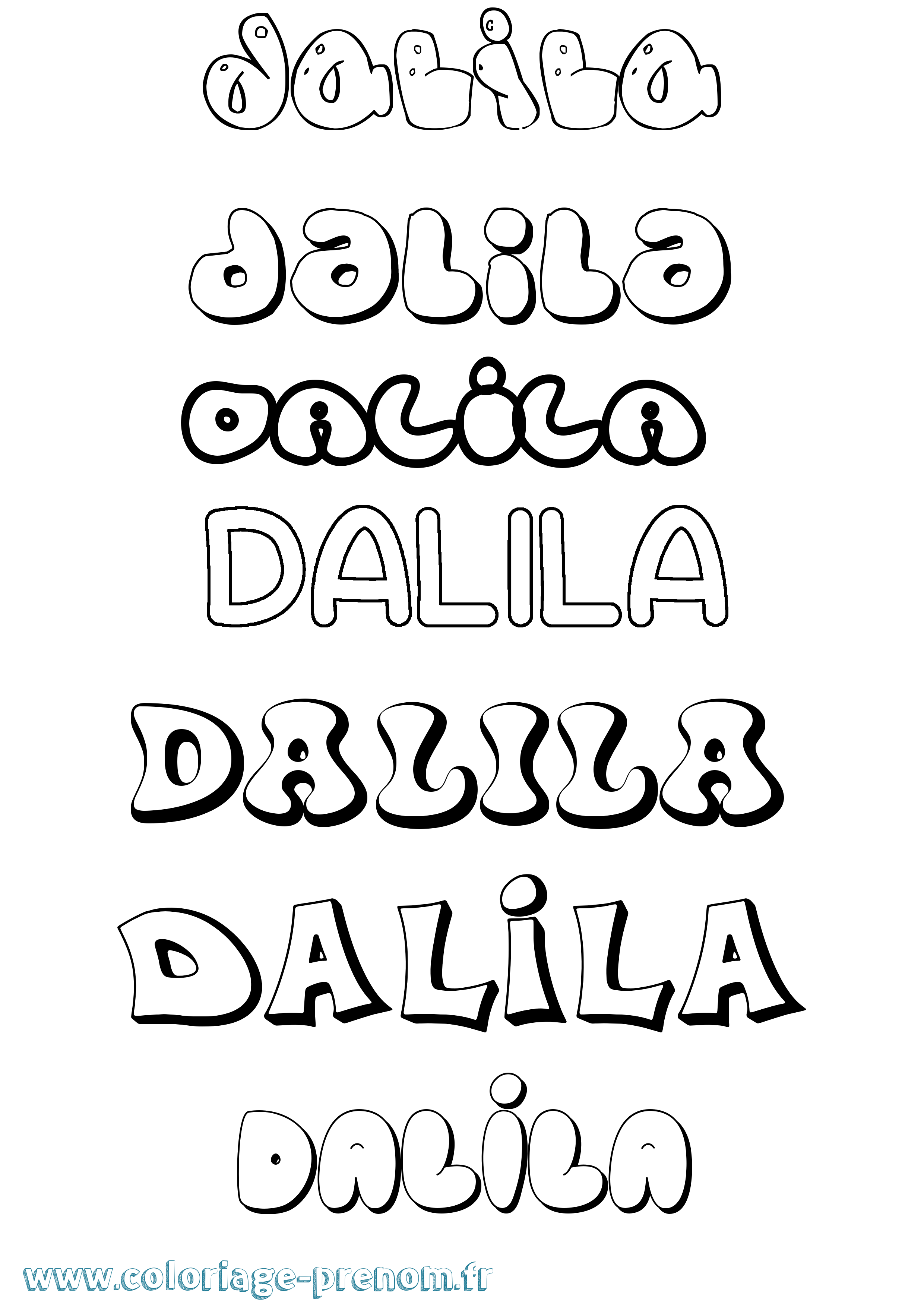 Coloriage prénom Dalila Bubble