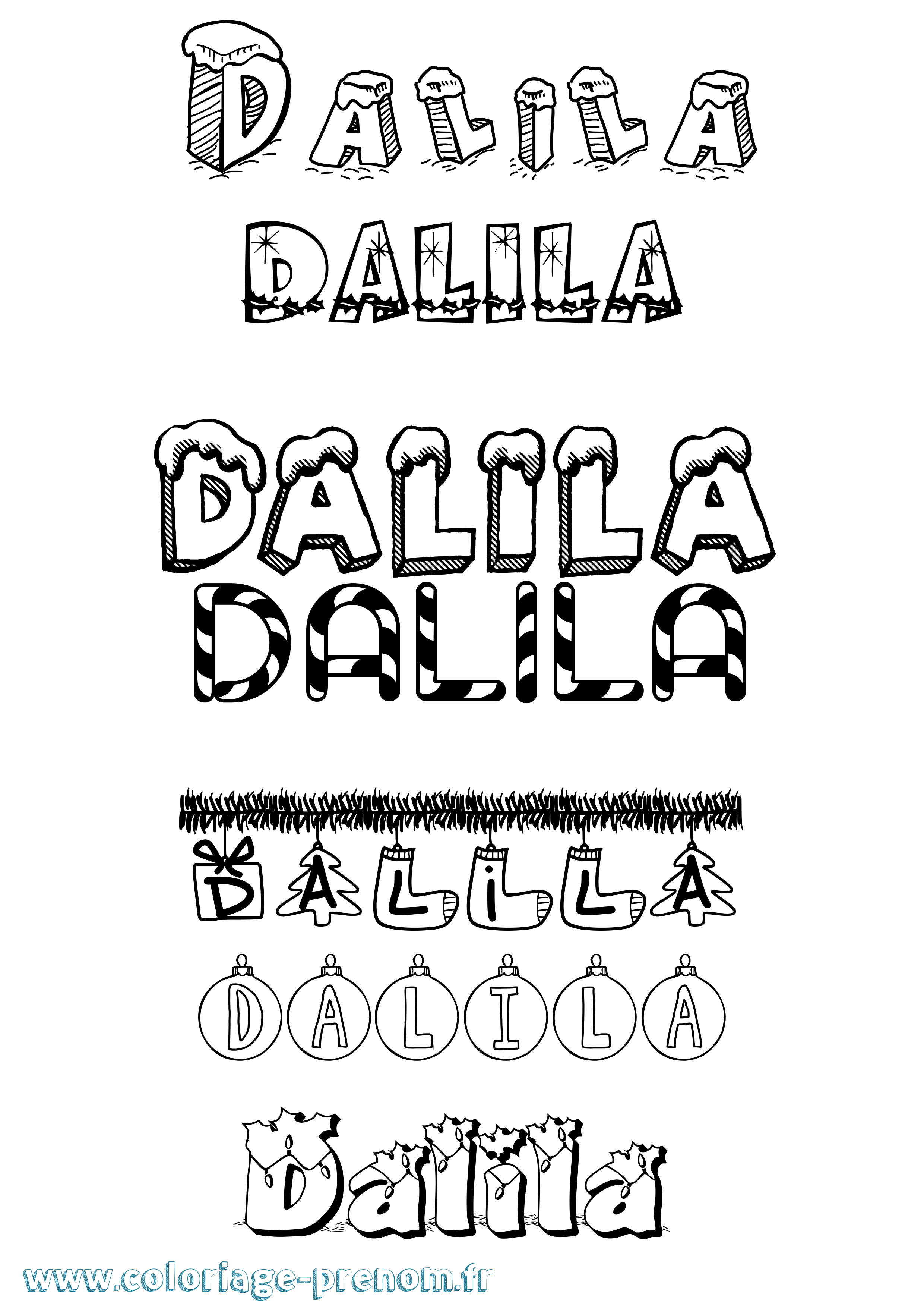 Coloriage prénom Dalila Noël