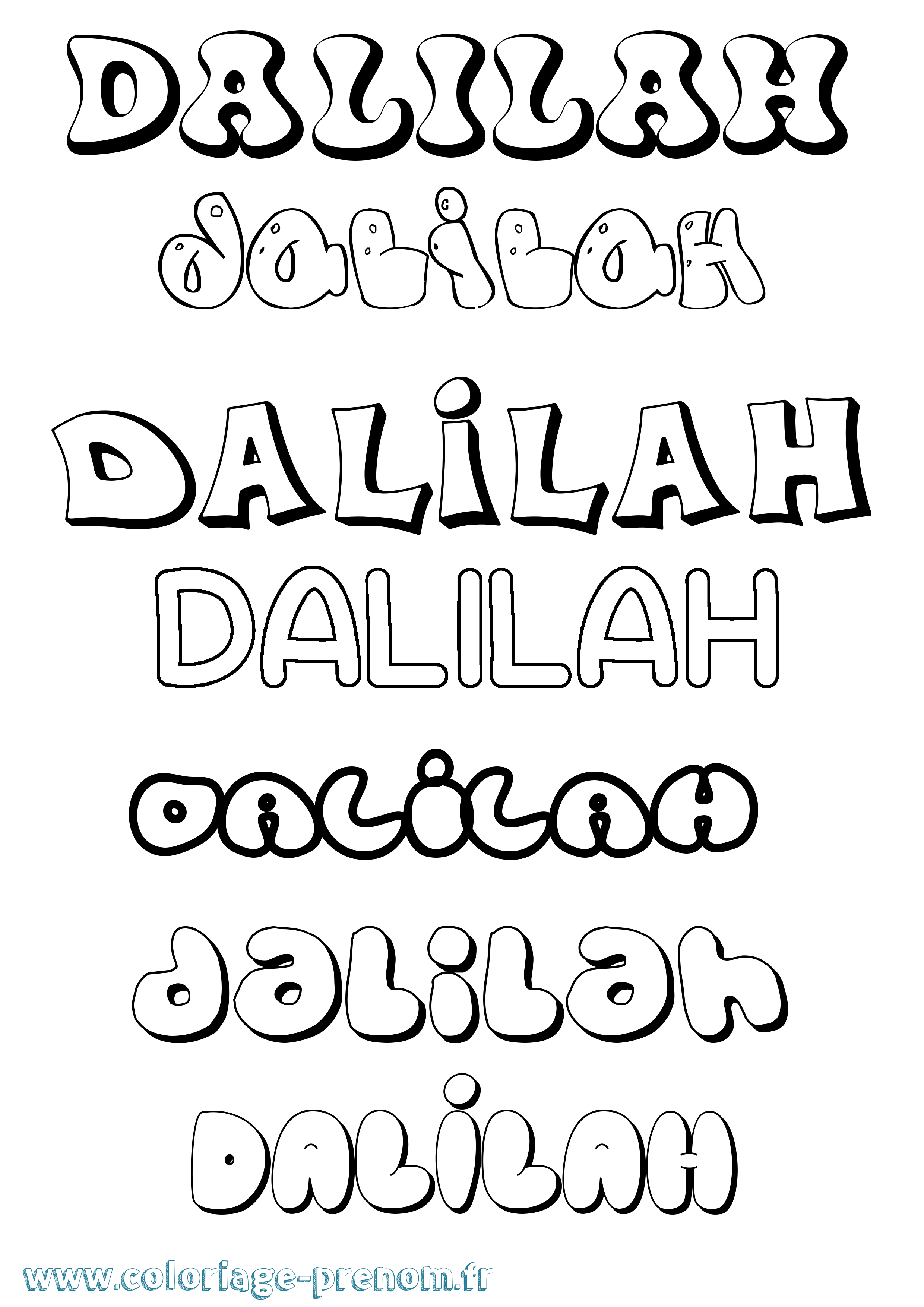 Coloriage prénom Dalilah Bubble