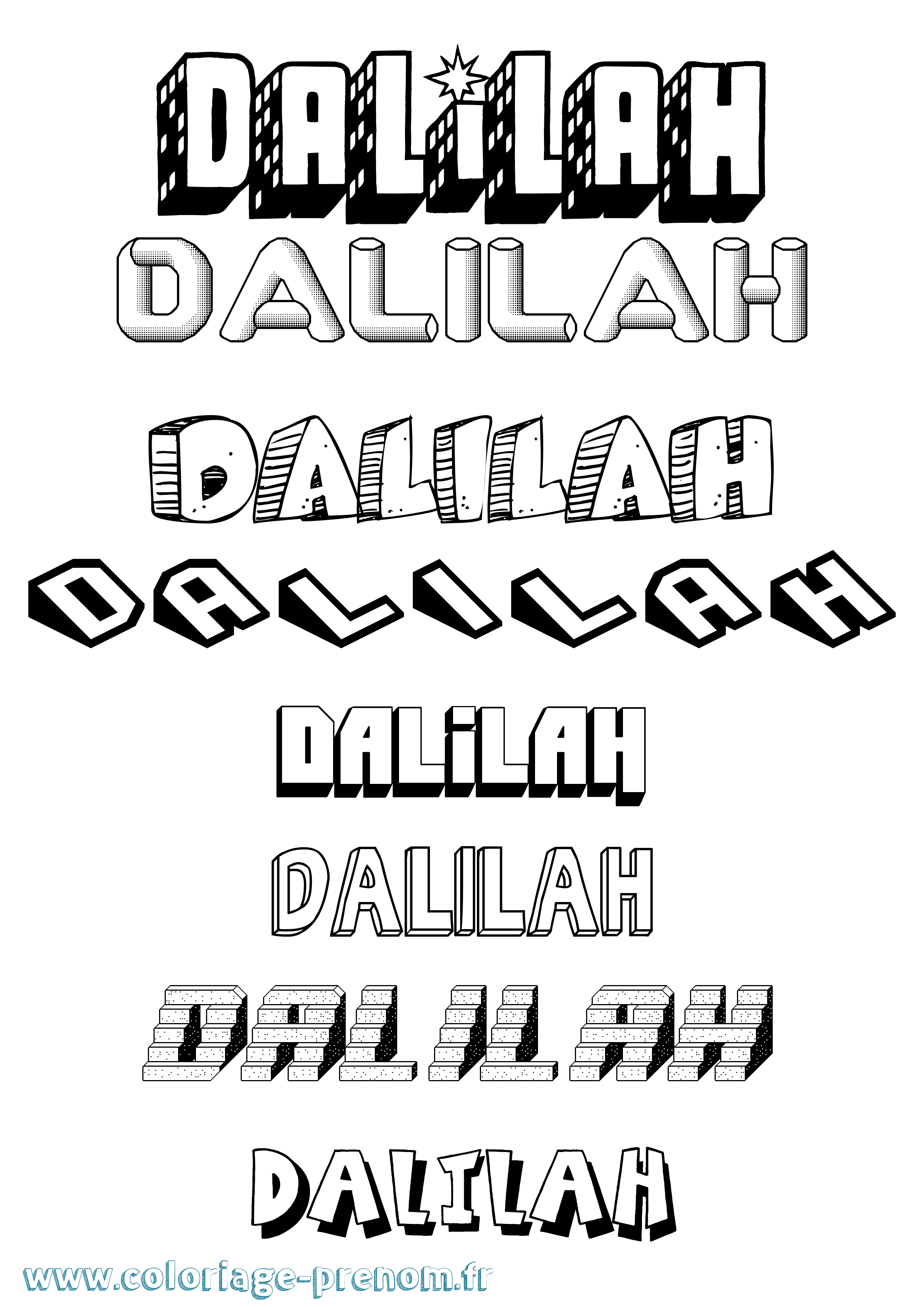 Coloriage Dalilah Effet 3D Coloriage prénom Dalilah Effet 3D