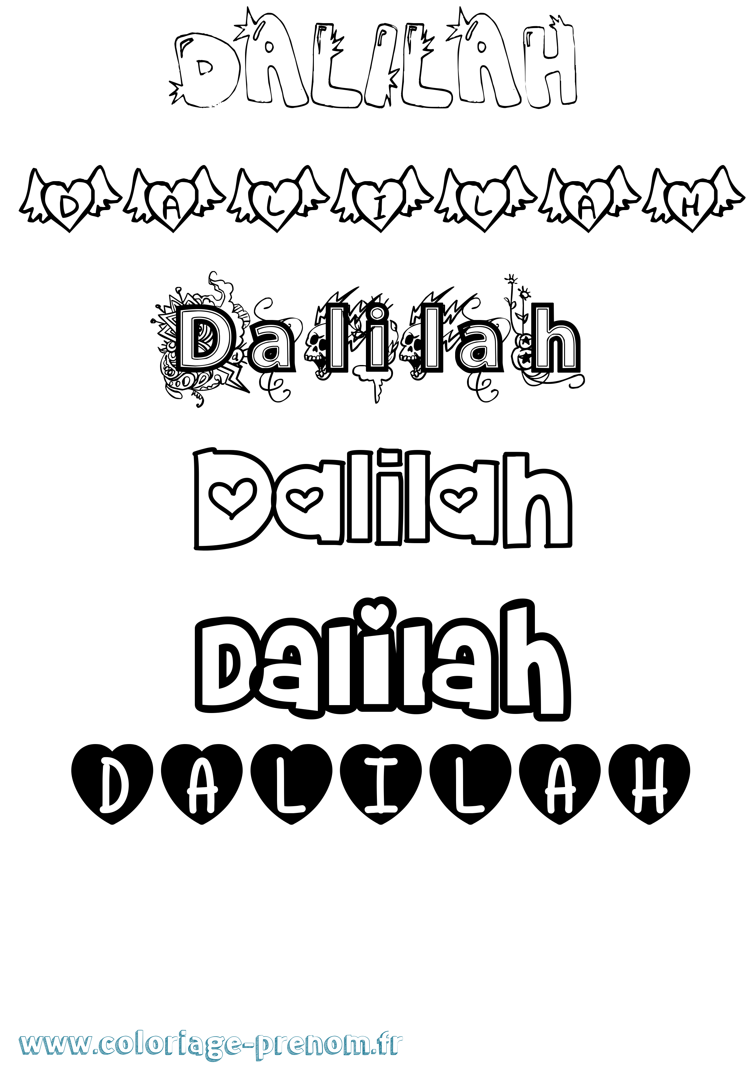 Coloriage prénom Dalilah Girly