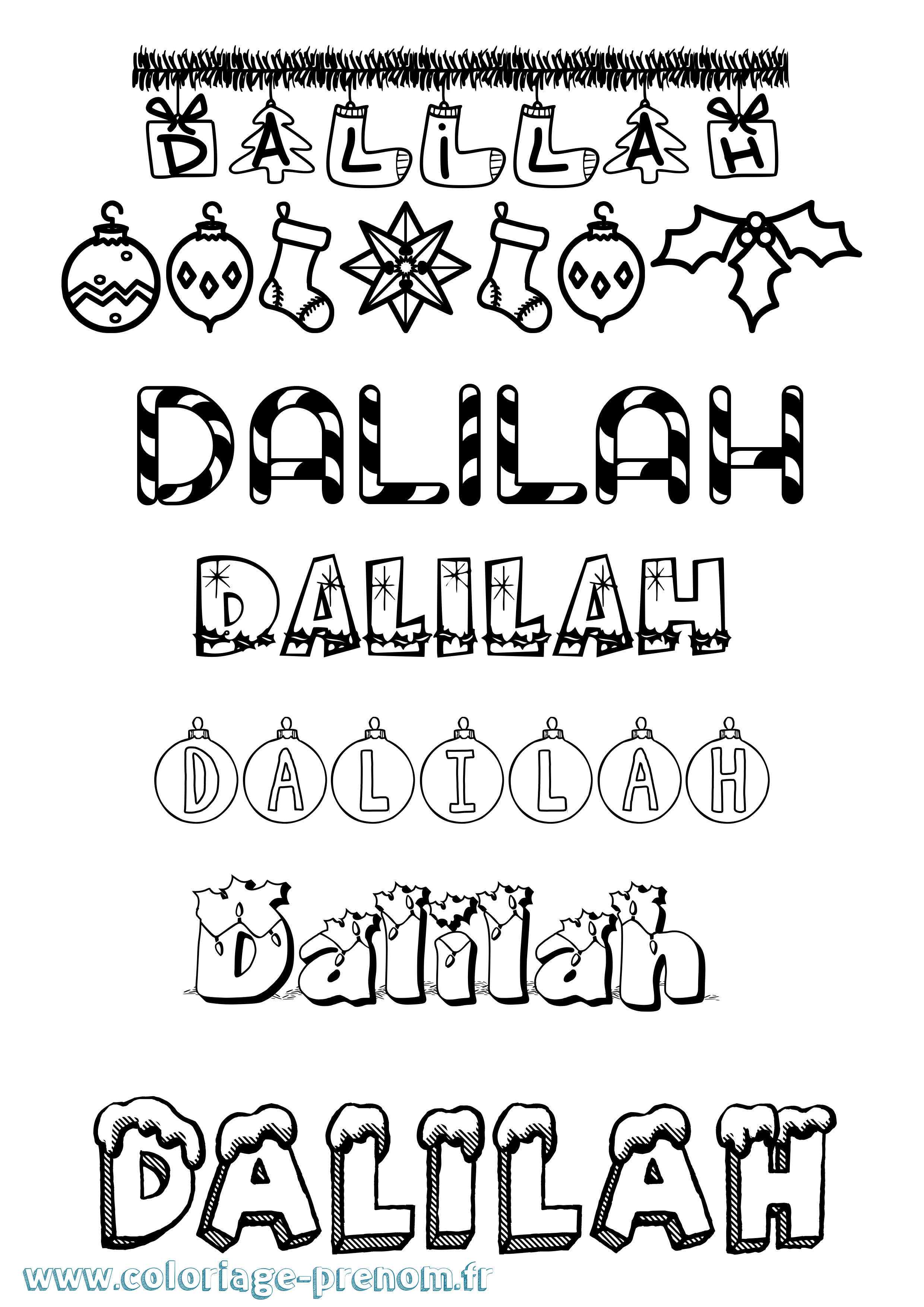 Coloriage prénom Dalilah Noël