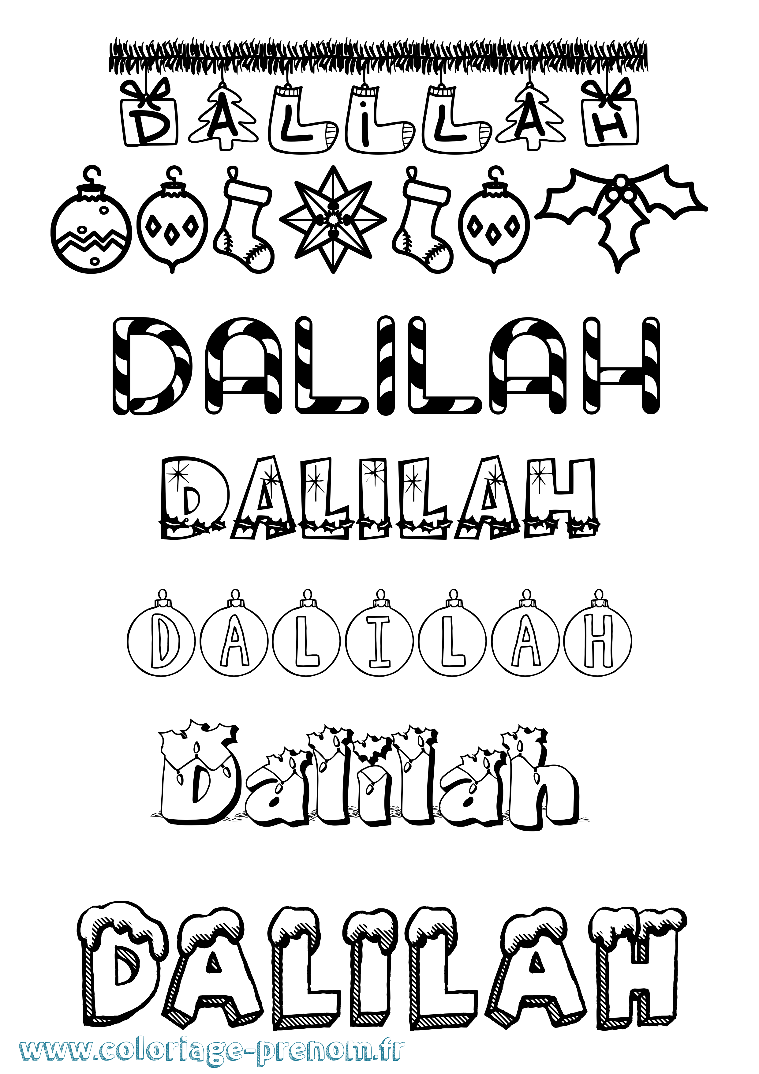 Coloriage Dalilah Noël Coloriage prénom Dalilah Noël