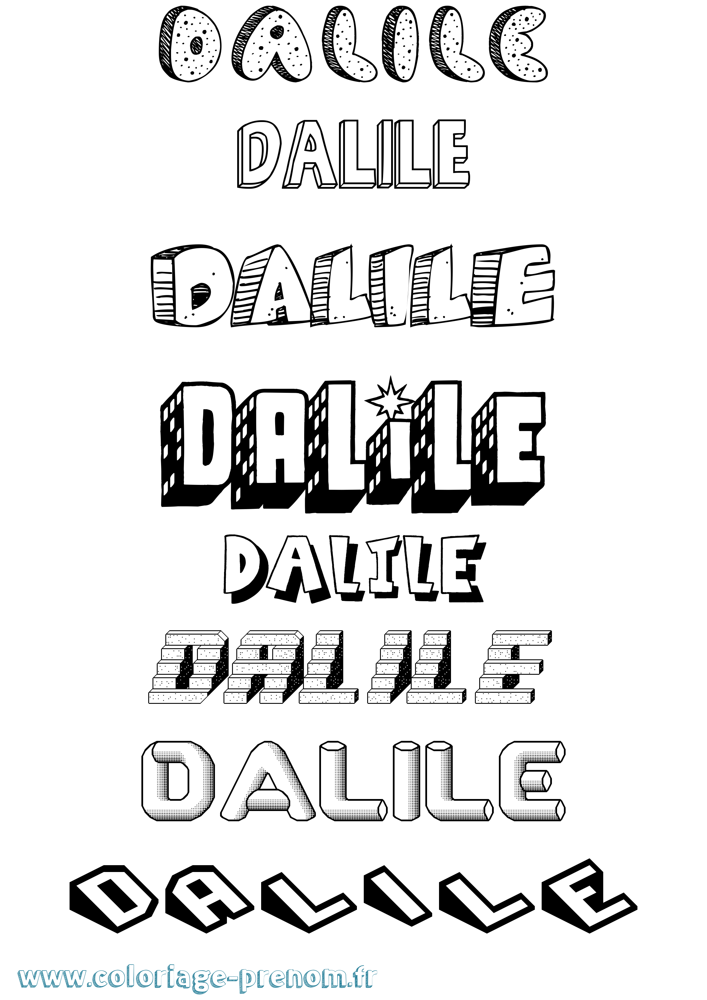 Coloriage prénom Dalile Effet 3D