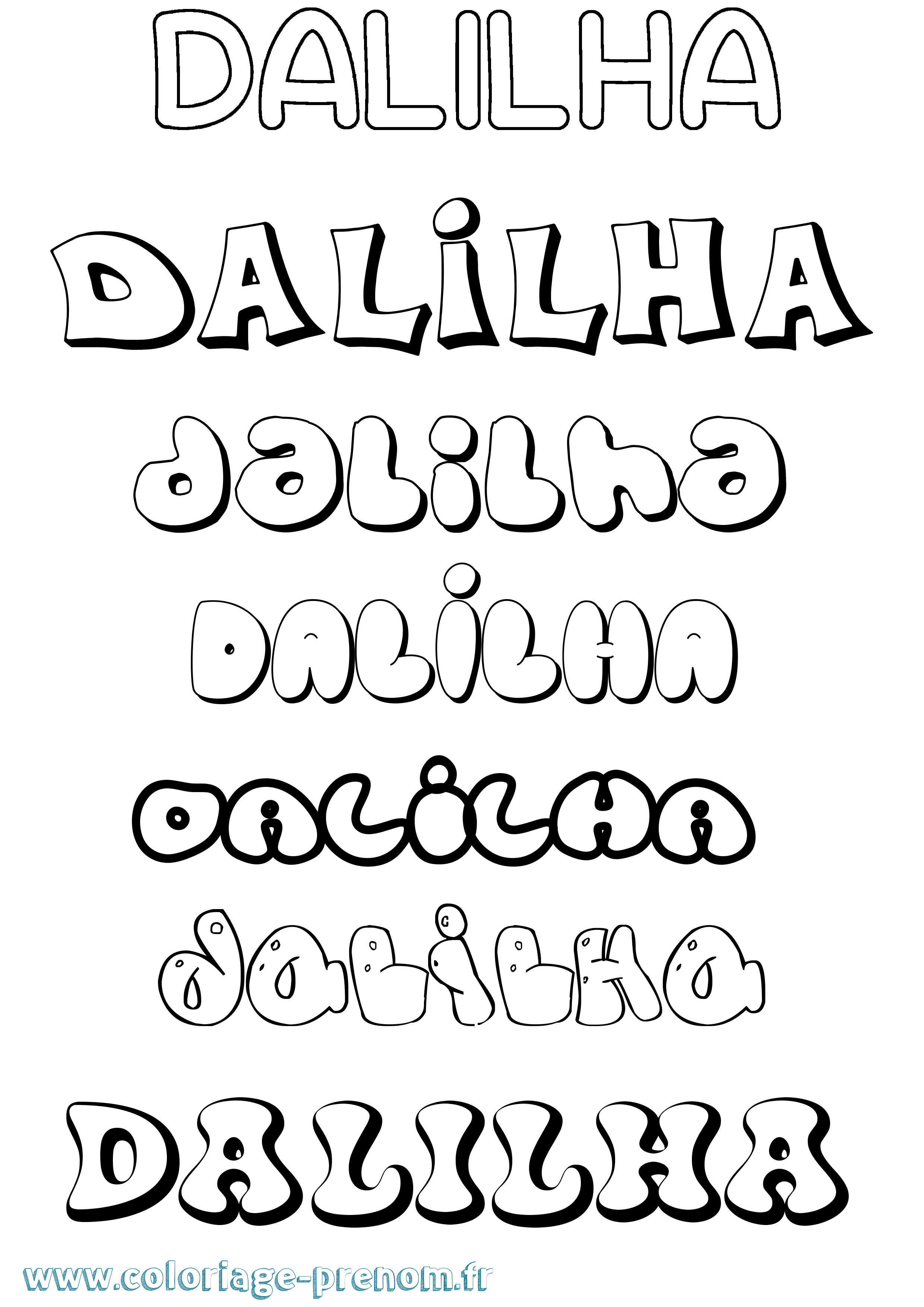 Coloriage prénom Dalilha Bubble
