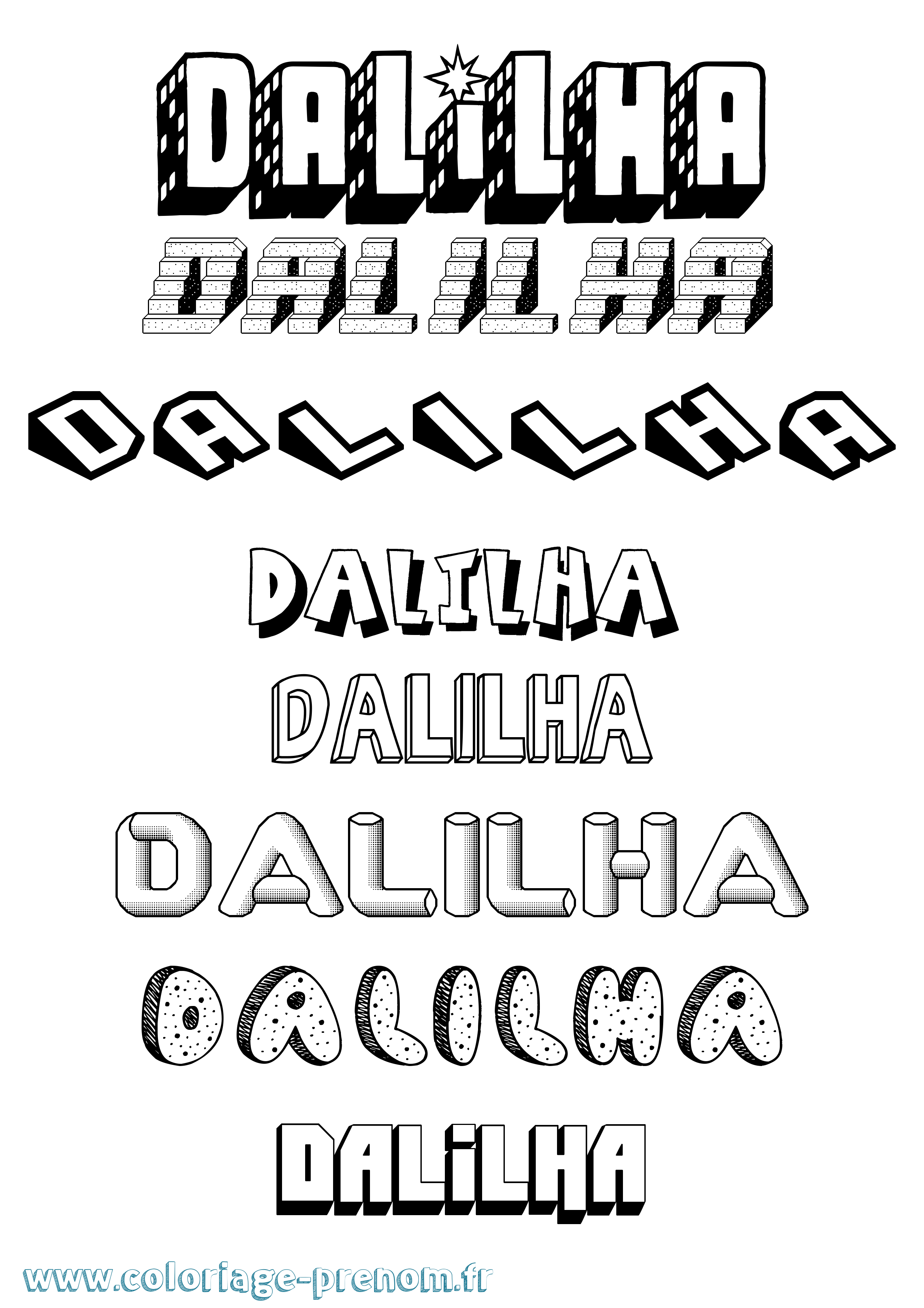 Coloriage prénom Dalilha Effet 3D