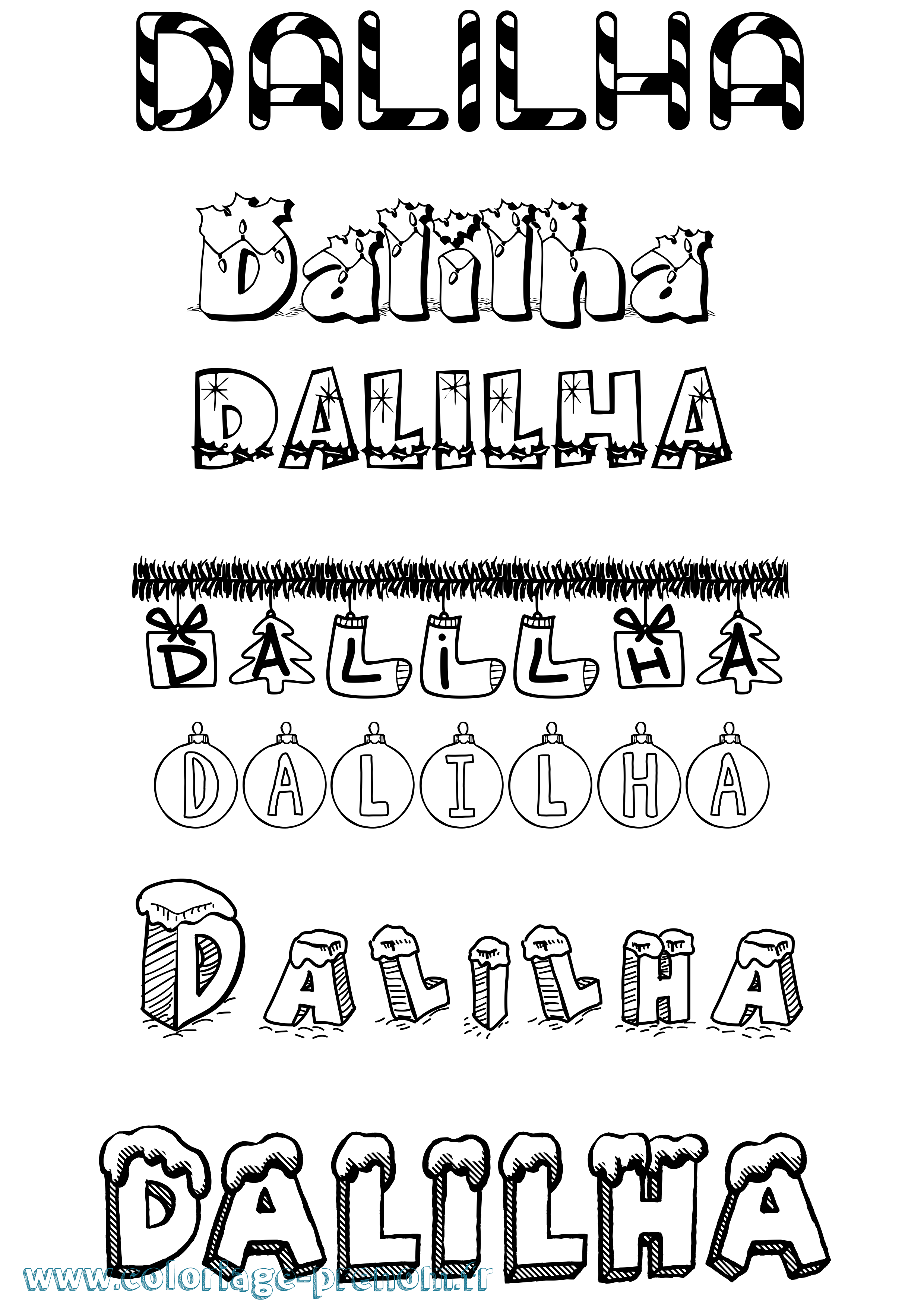 Coloriage prénom Dalilha Noël