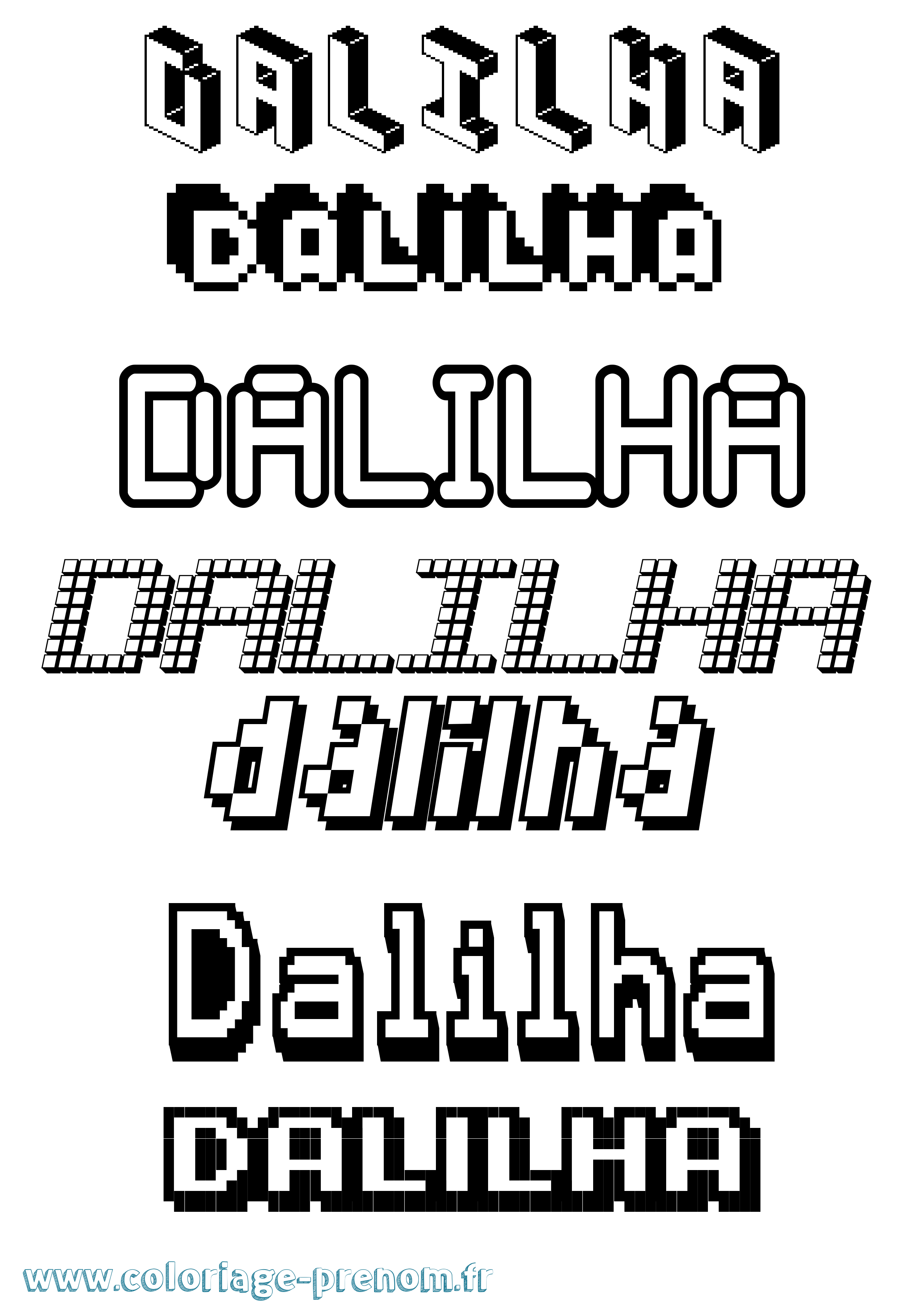 Coloriage prénom Dalilha Pixel