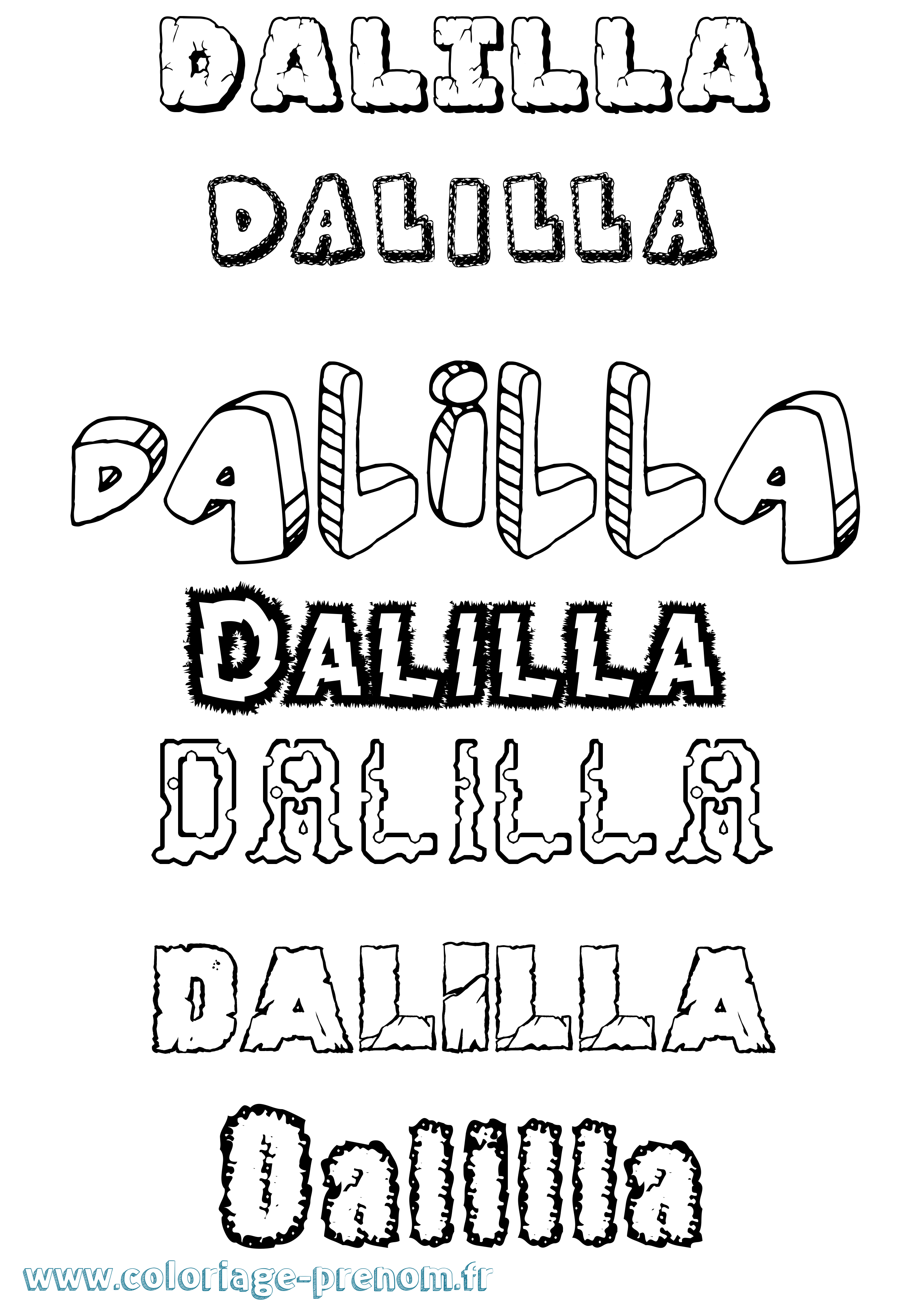 Coloriage prénom Dalilla Destructuré