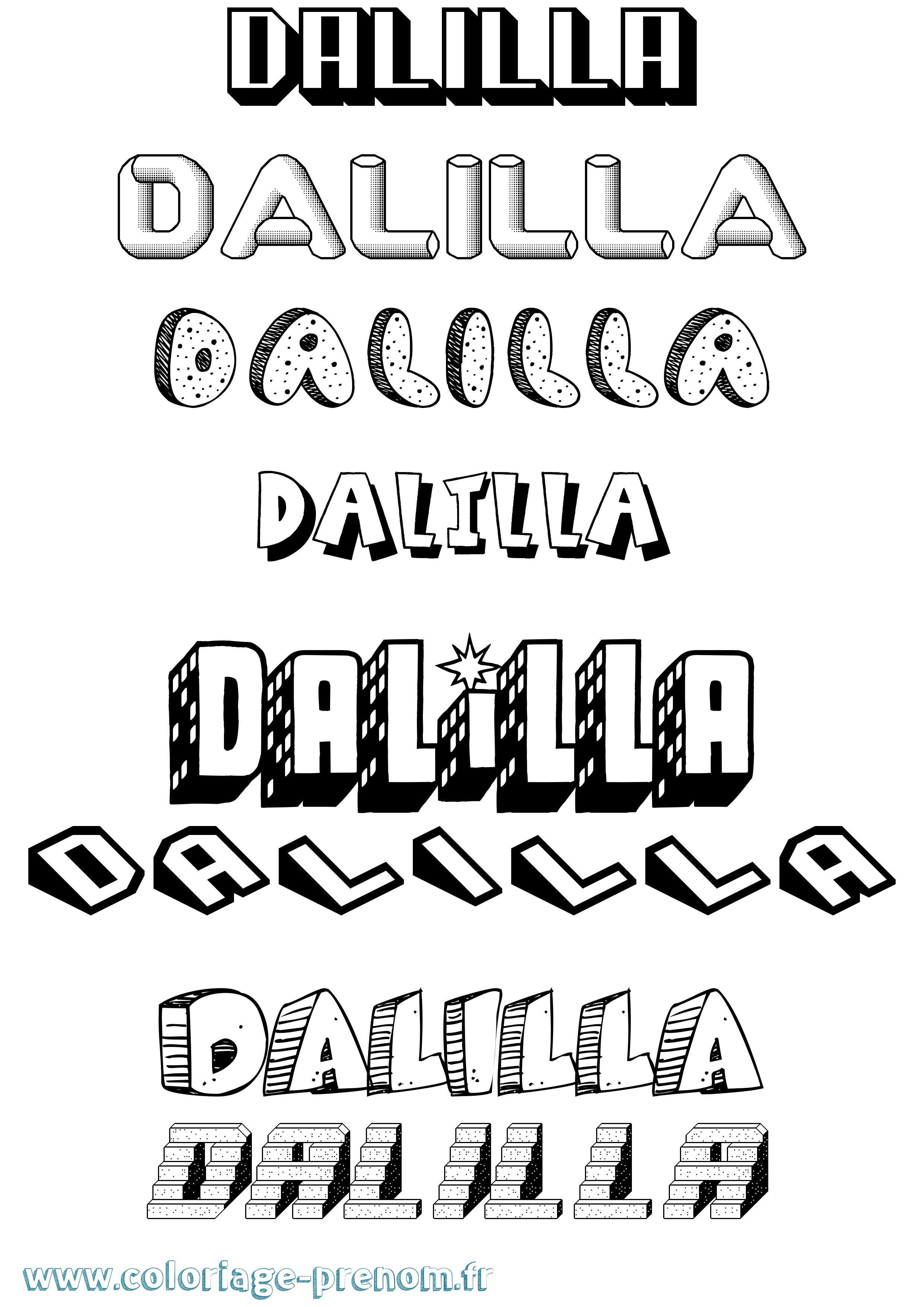 Coloriage prénom Dalilla Effet 3D