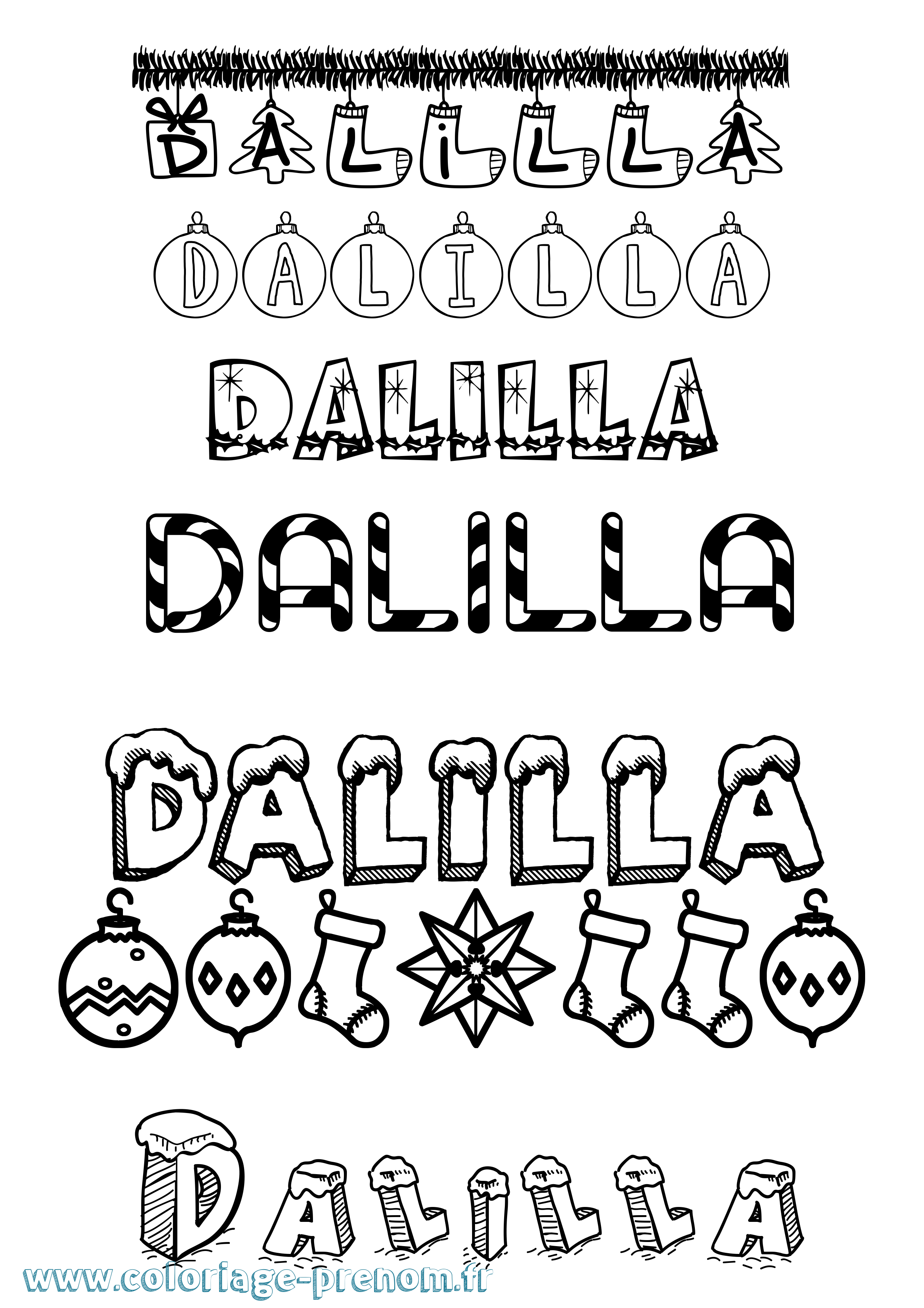 Coloriage prénom Dalilla Noël