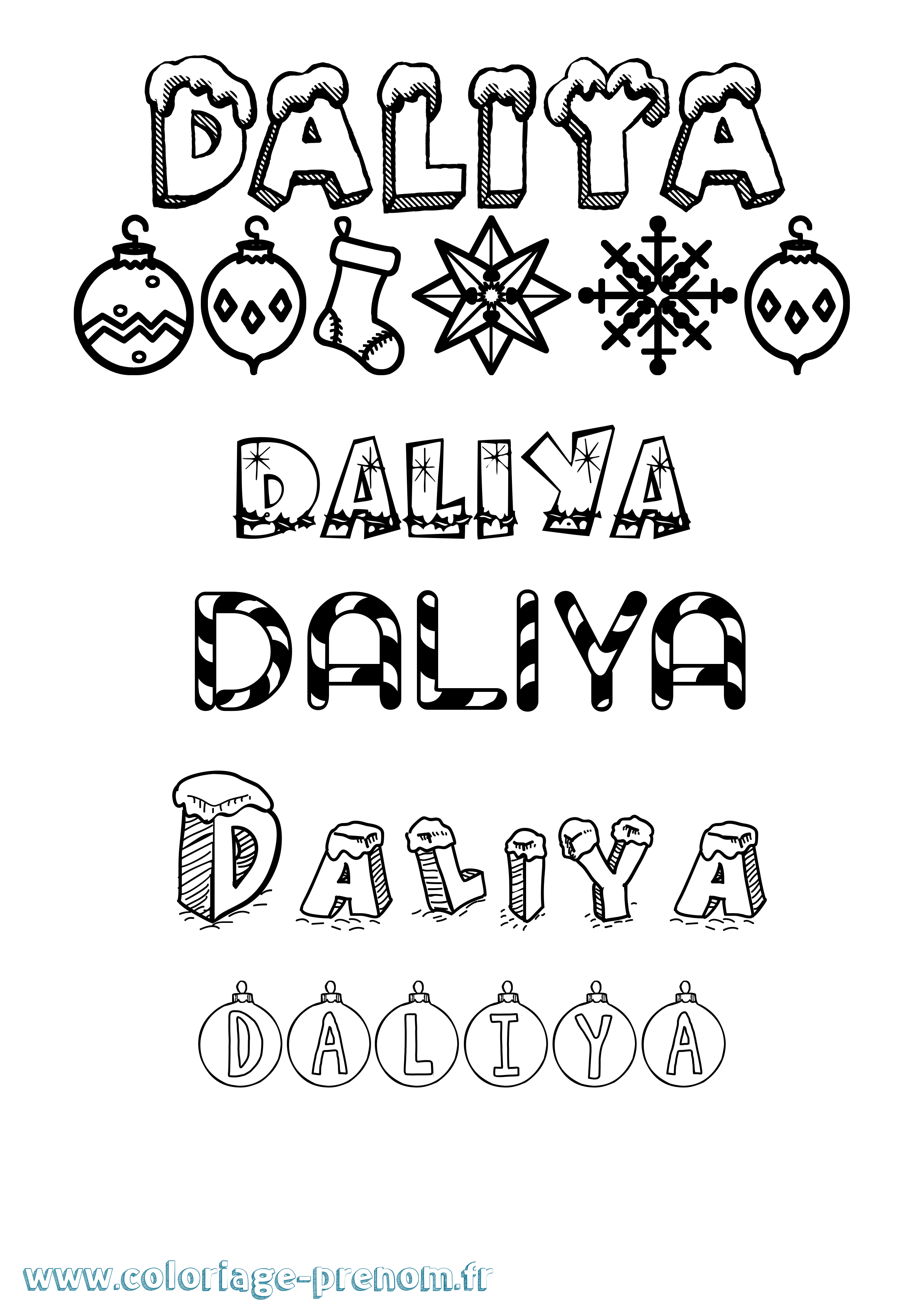 Coloriage Daliya Noël Coloriage prénom Daliya Noël