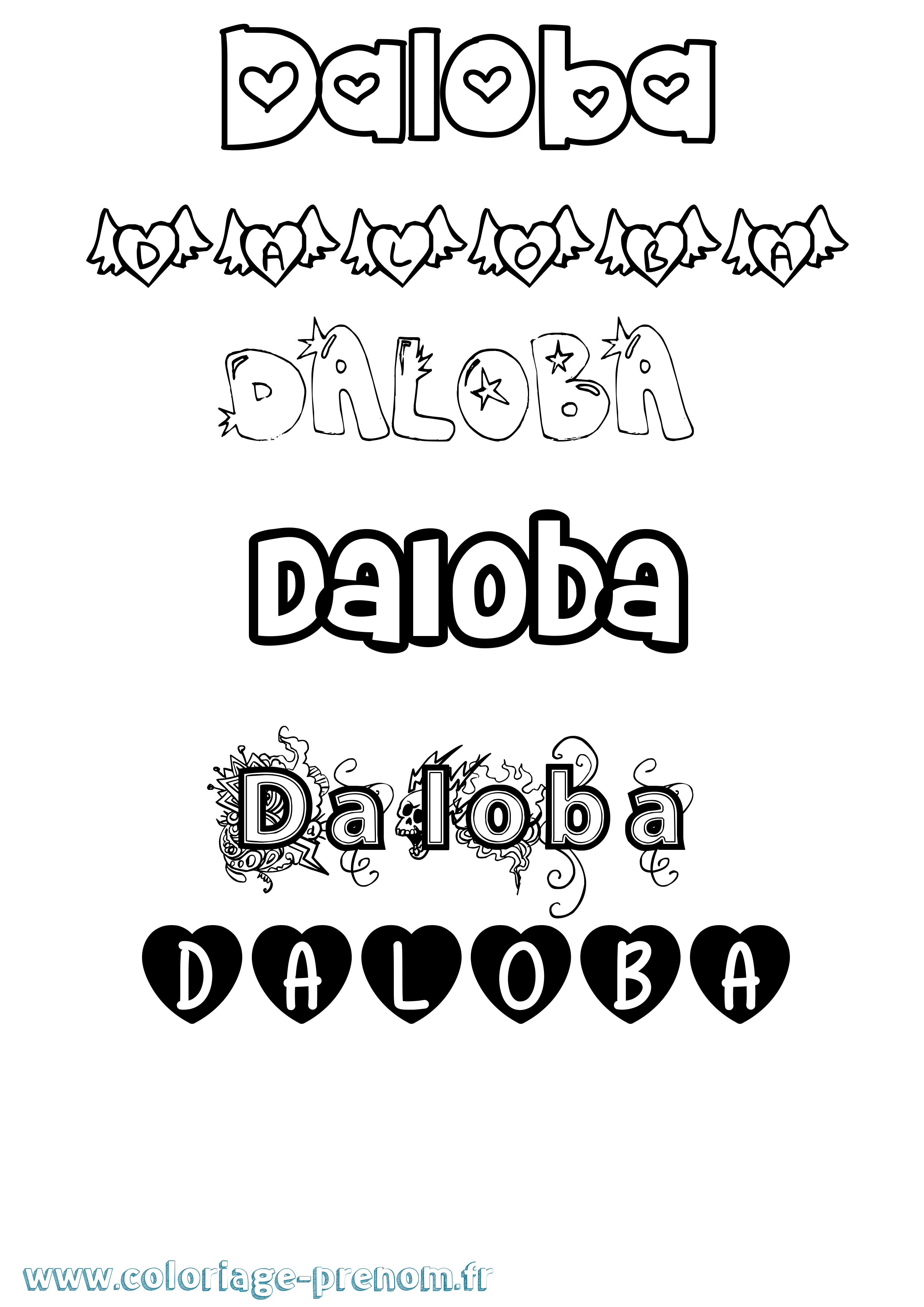 Coloriage Daloba Girly Coloriage prénom Daloba Girly