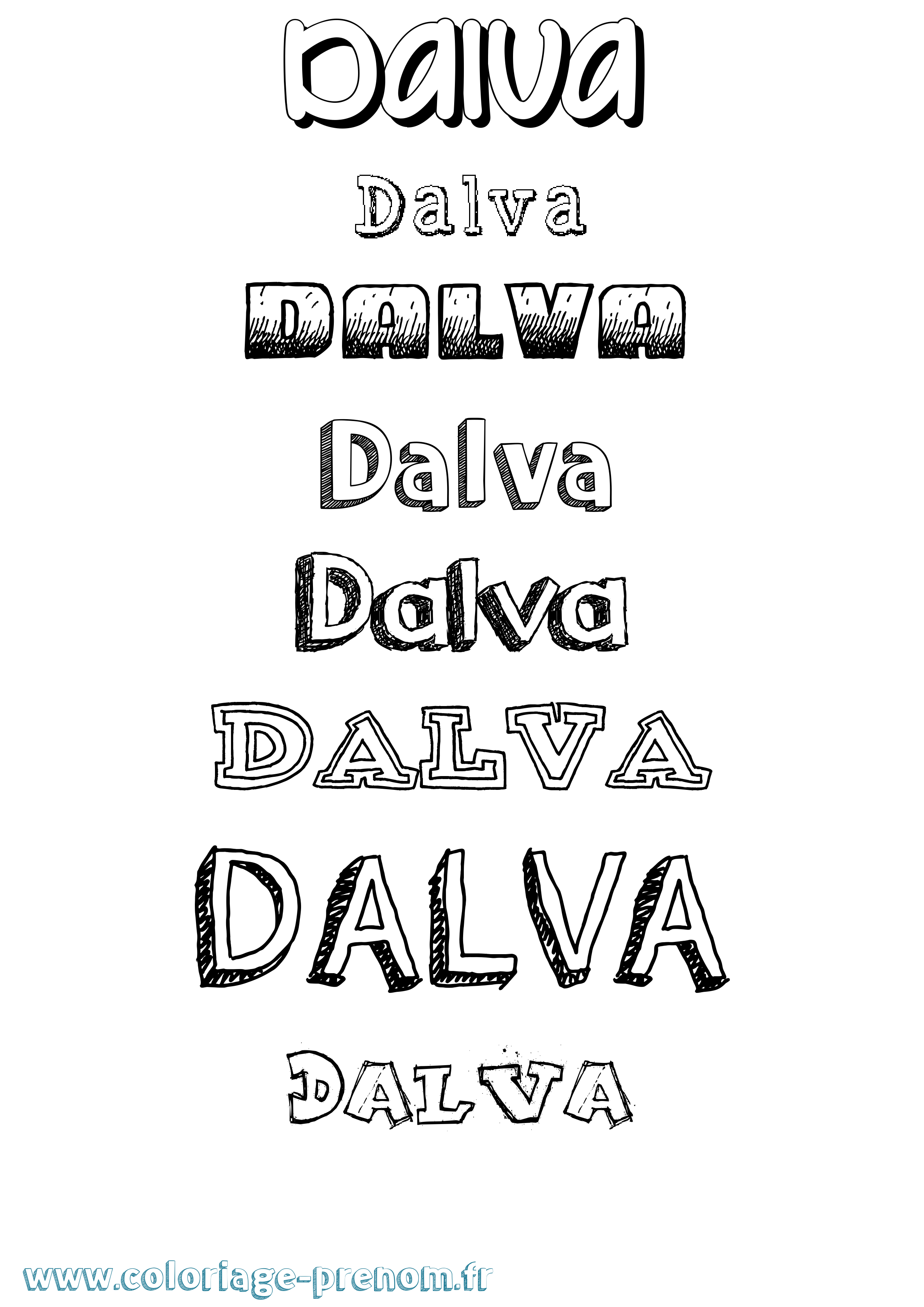 Coloriage Dalva Dessiné Coloriage prénom Dalva Dessiné