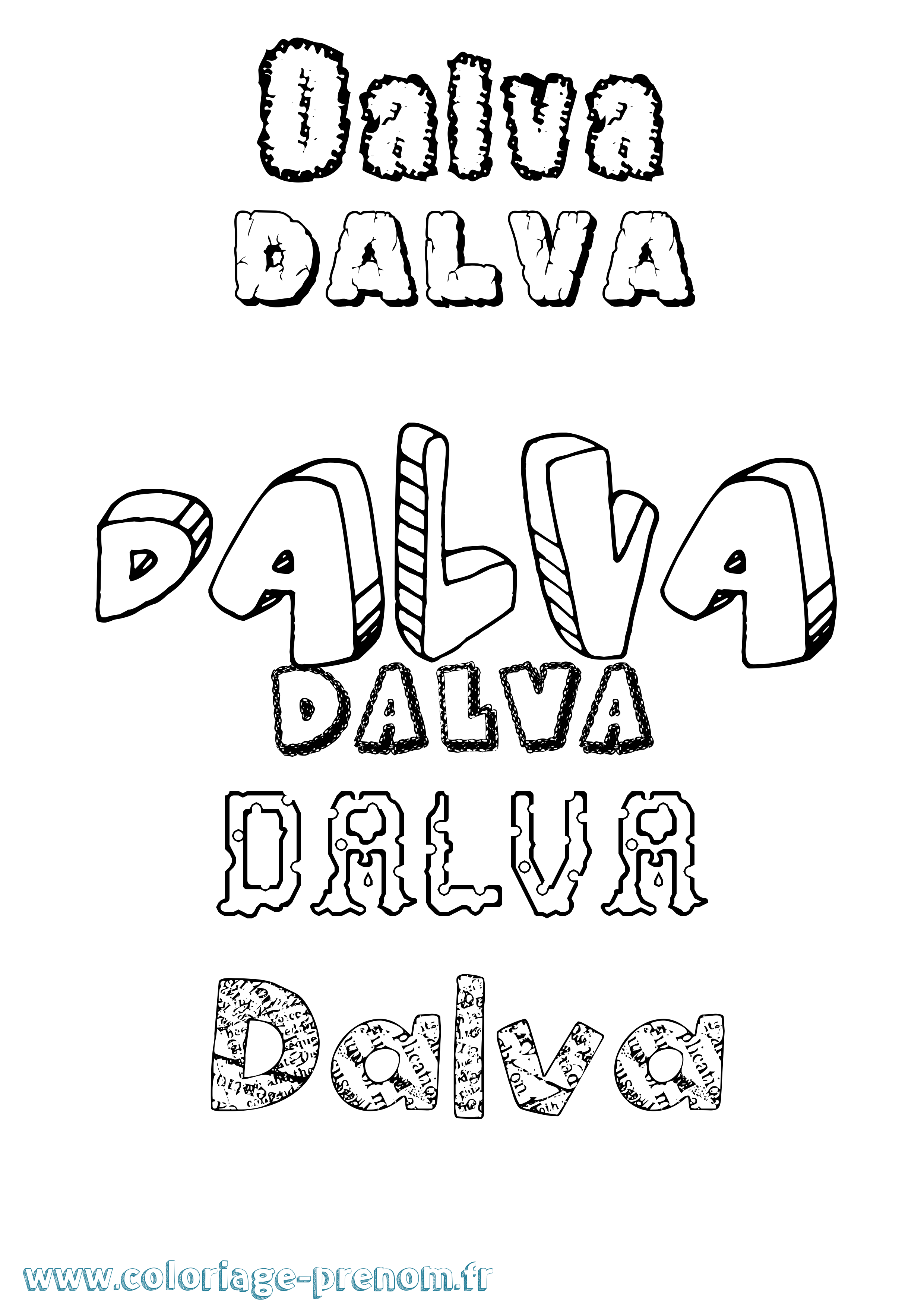 Coloriage Dalva Destructuré Coloriage prénom Dalva Destructuré