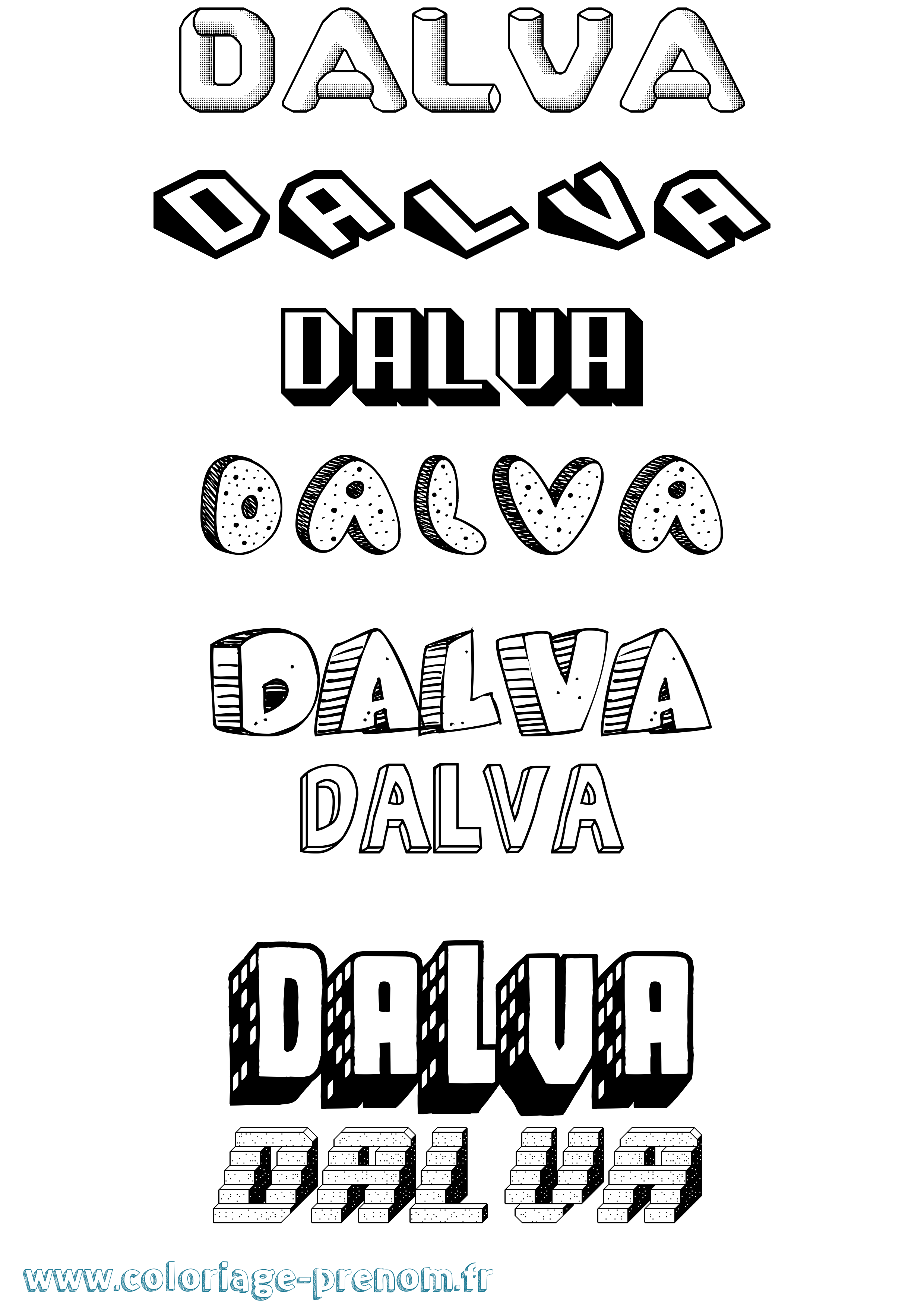 Coloriage Dalva Effet 3D Coloriage prénom Dalva Effet 3D