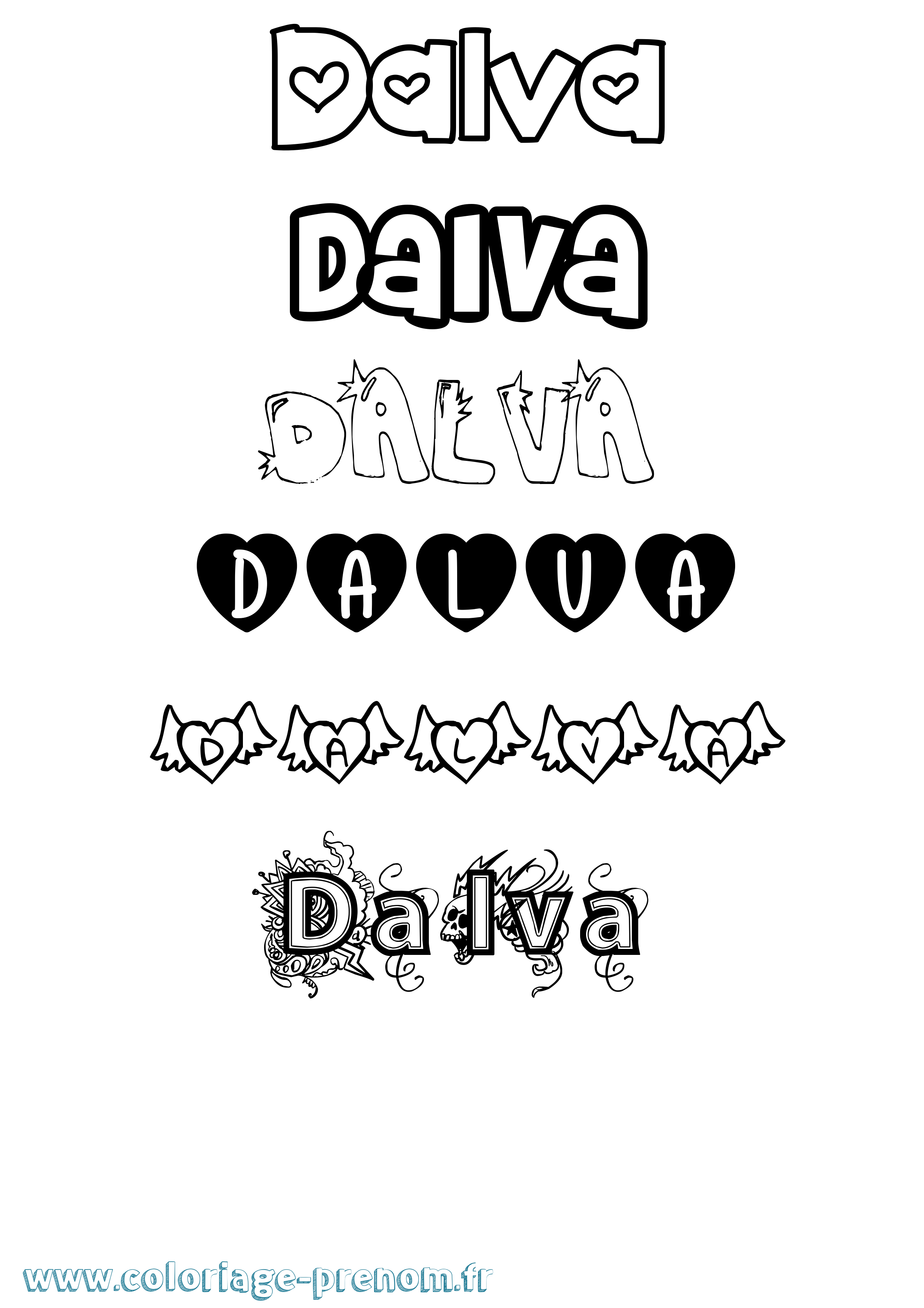 Coloriage Dalva Girly Coloriage prénom Dalva Girly