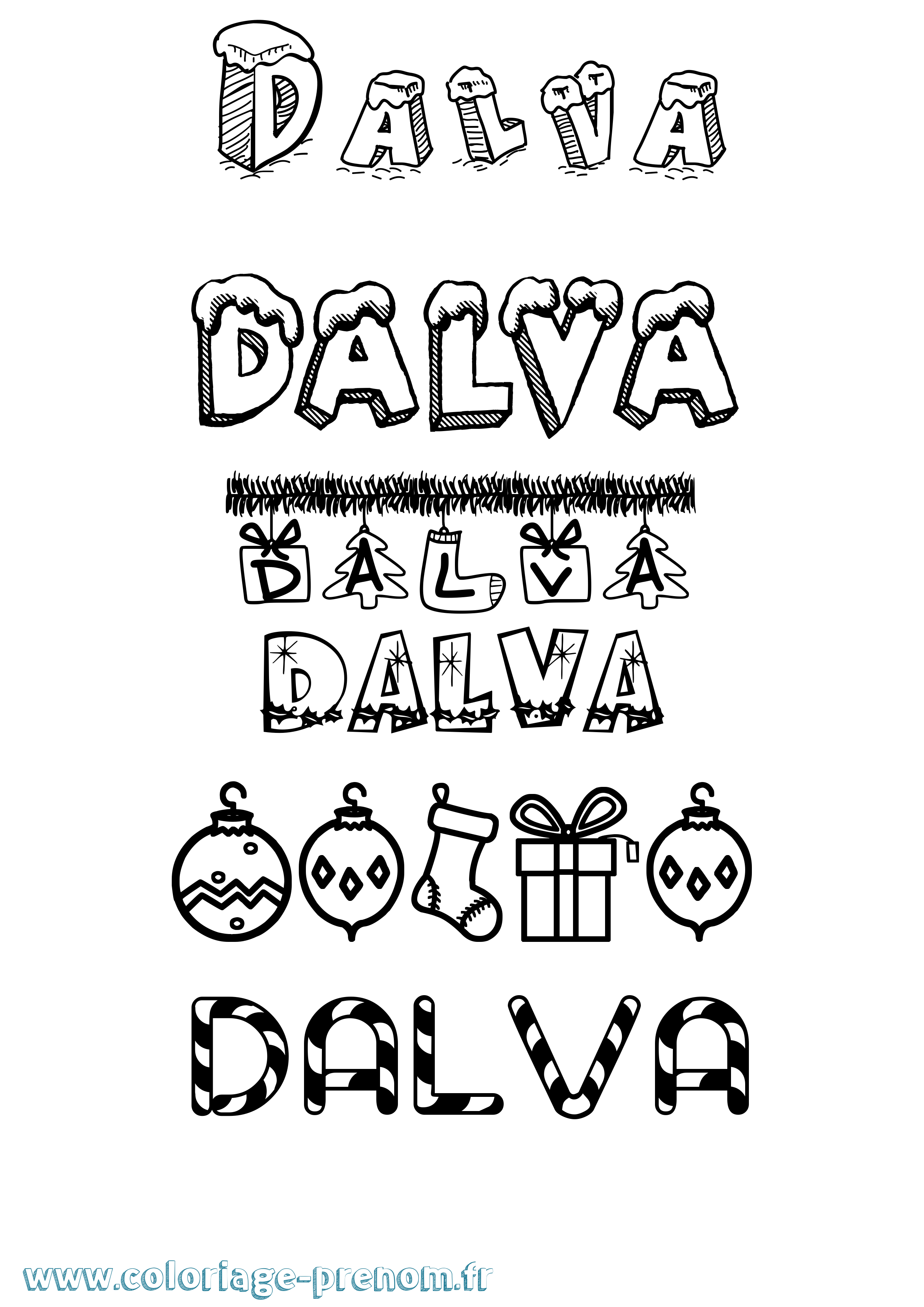 Coloriage Dalva Noël Coloriage prénom Dalva Noël