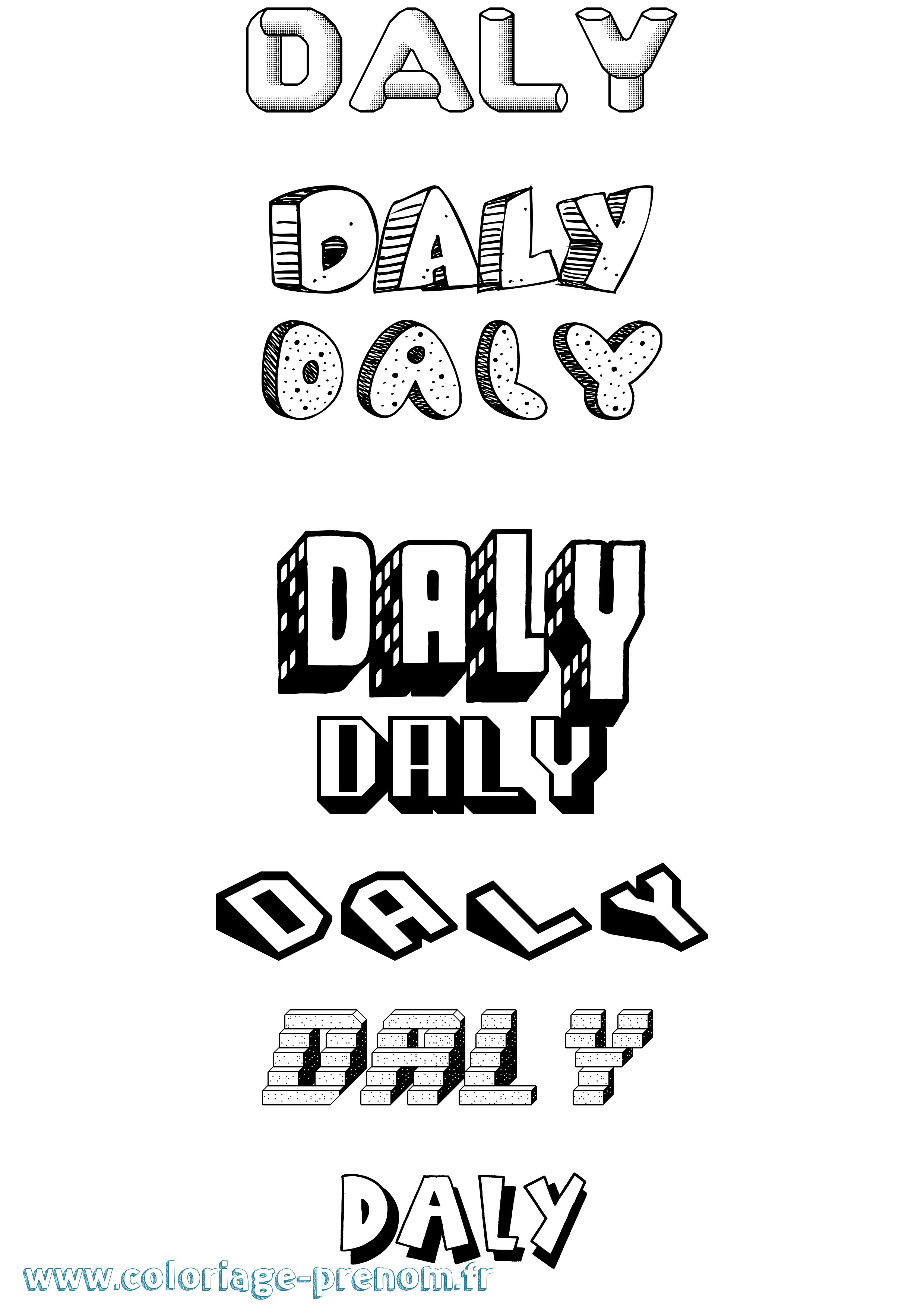 Coloriage Daly Effet 3D Coloriage prénom Daly Effet 3D