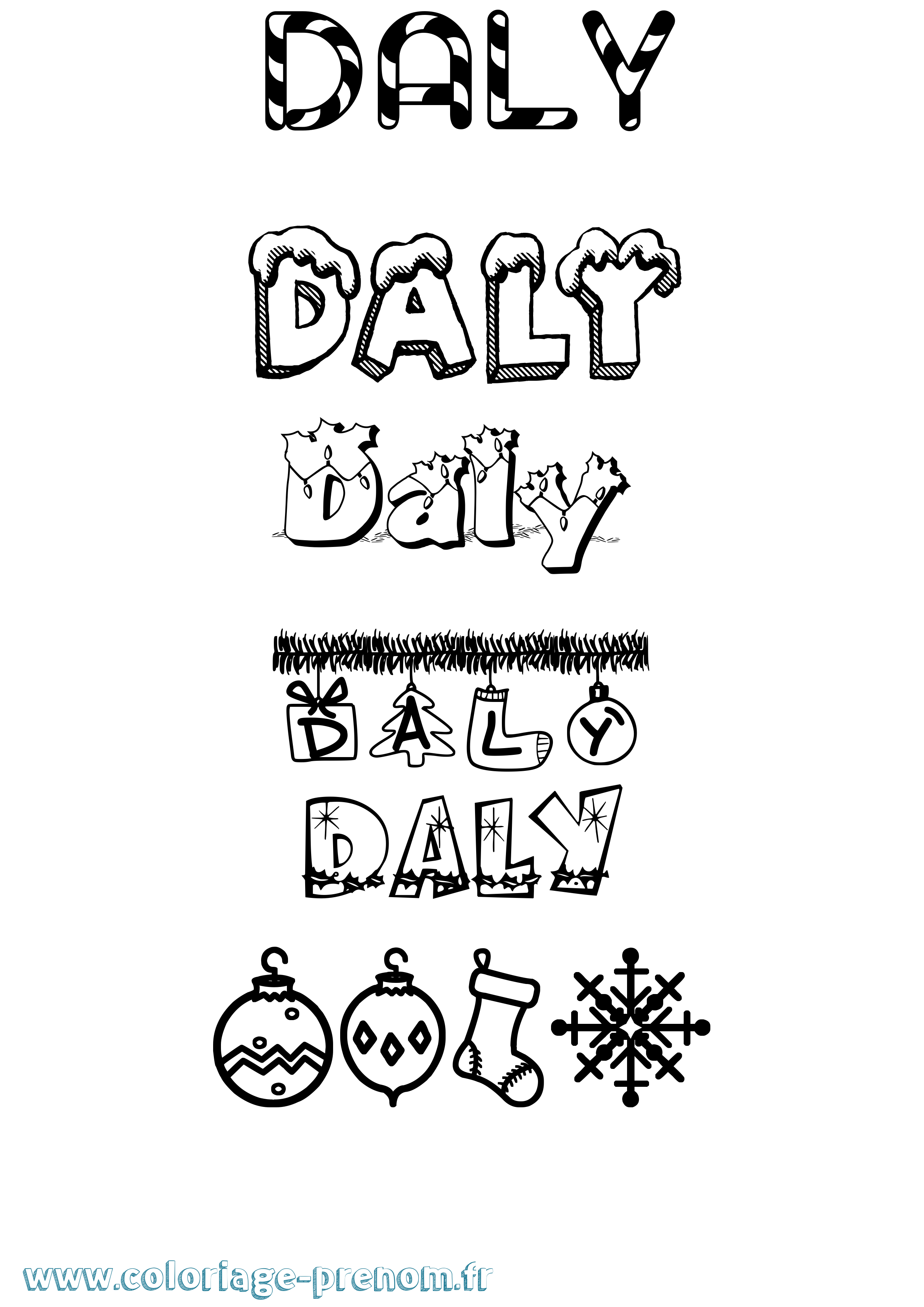 Coloriage Daly Noël Coloriage prénom Daly Noël
