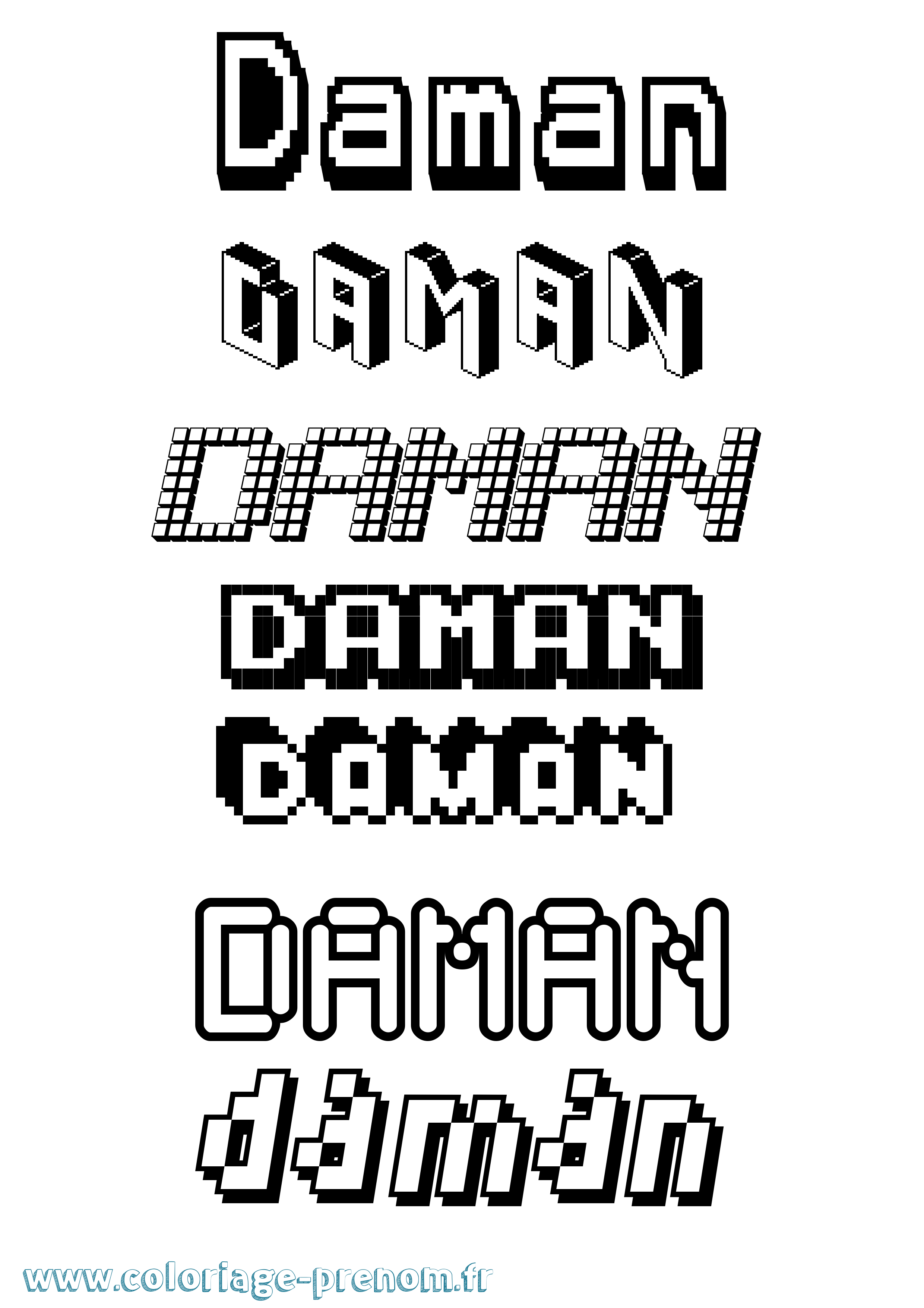 Coloriage prénom Daman Pixel