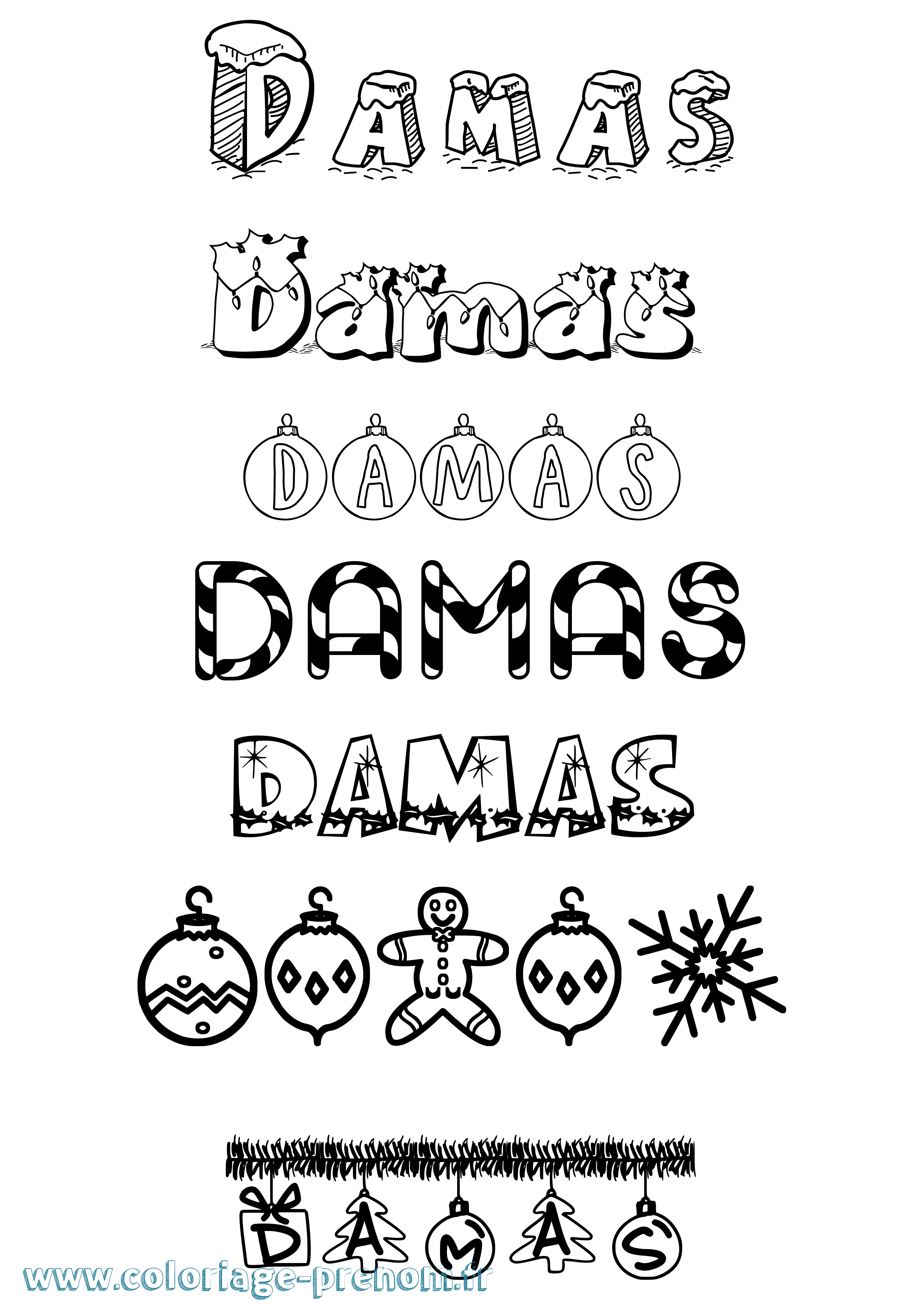 Coloriage Damas Noël Coloriage prénom Damas Noël