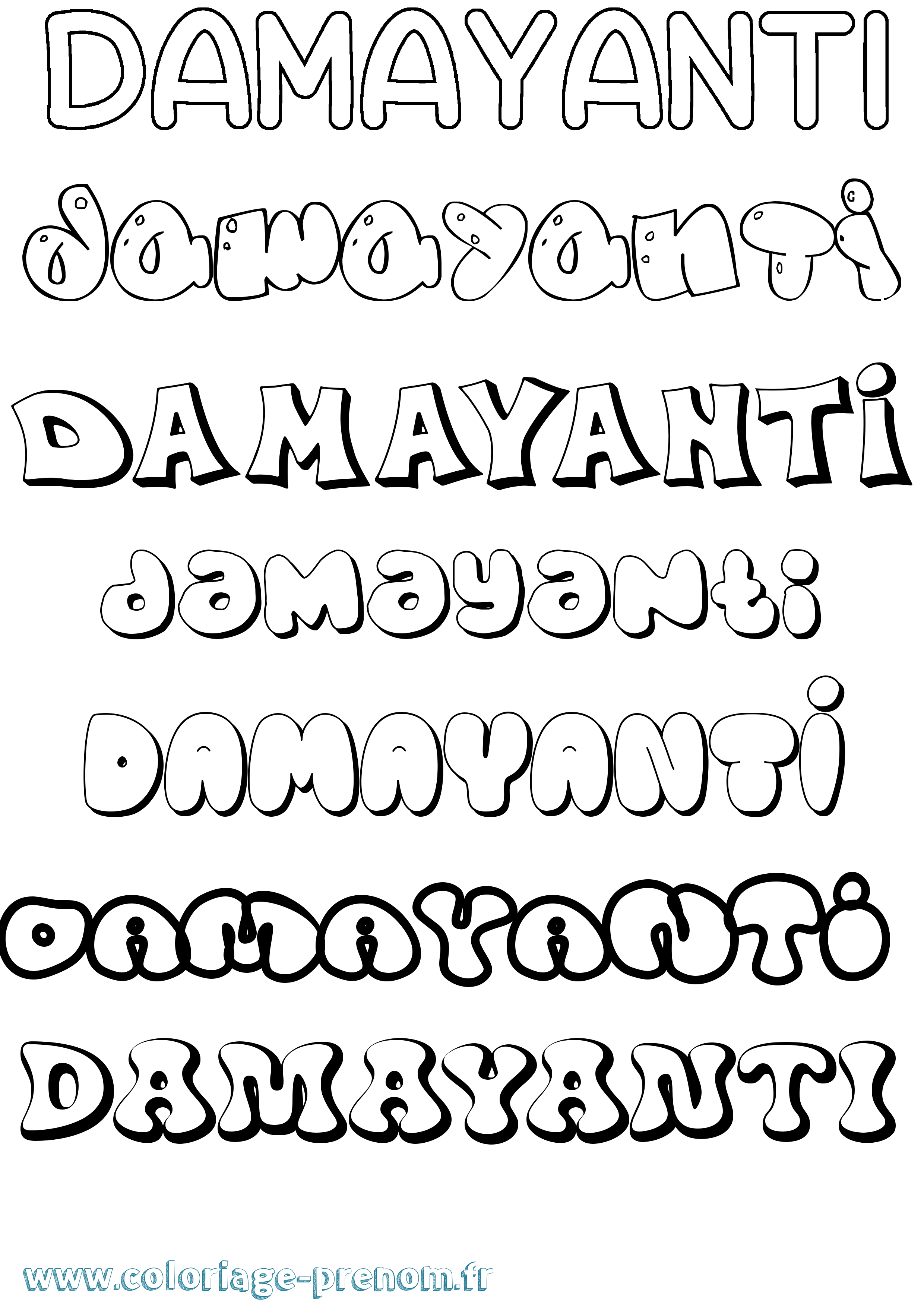 Coloriage prénom Damayanti Bubble