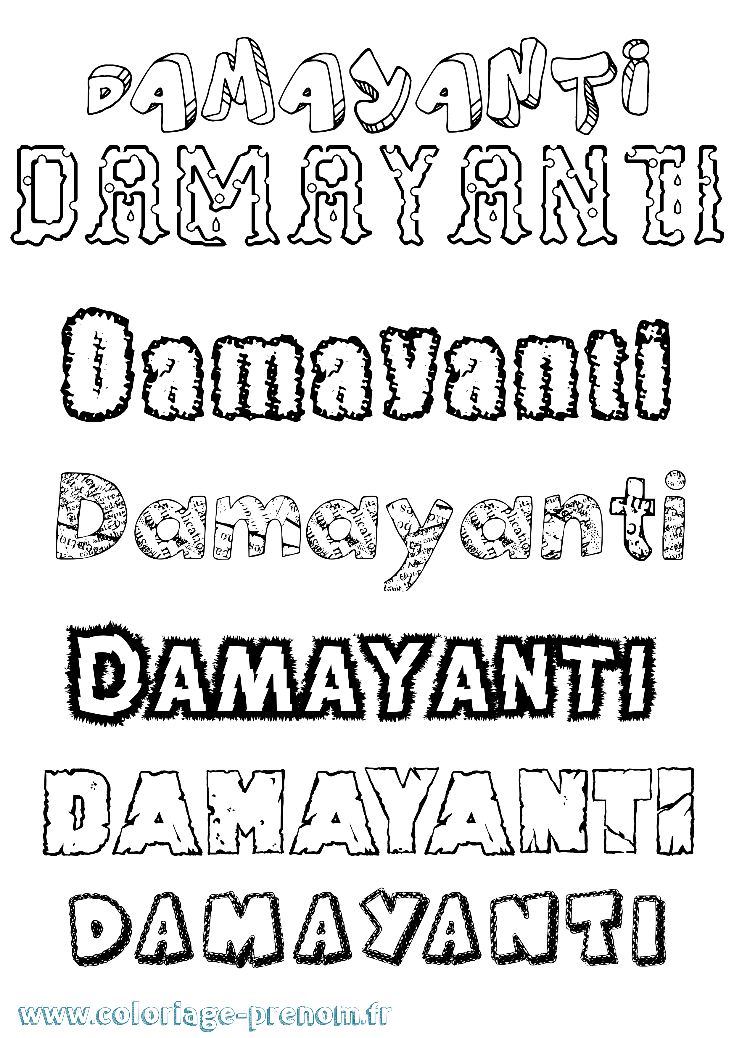 Coloriage prénom Damayanti Destructuré