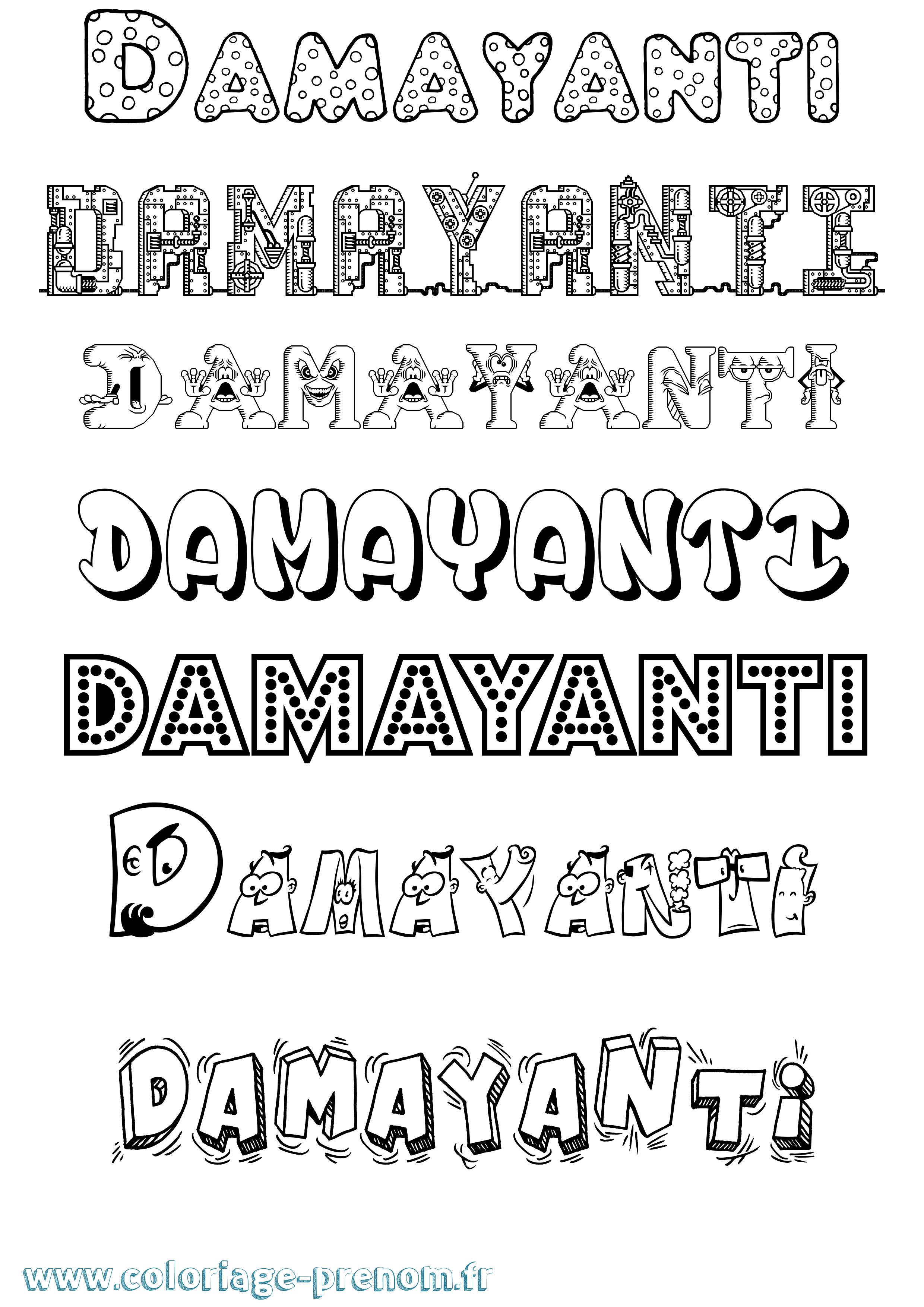 Coloriage prénom Damayanti Fun