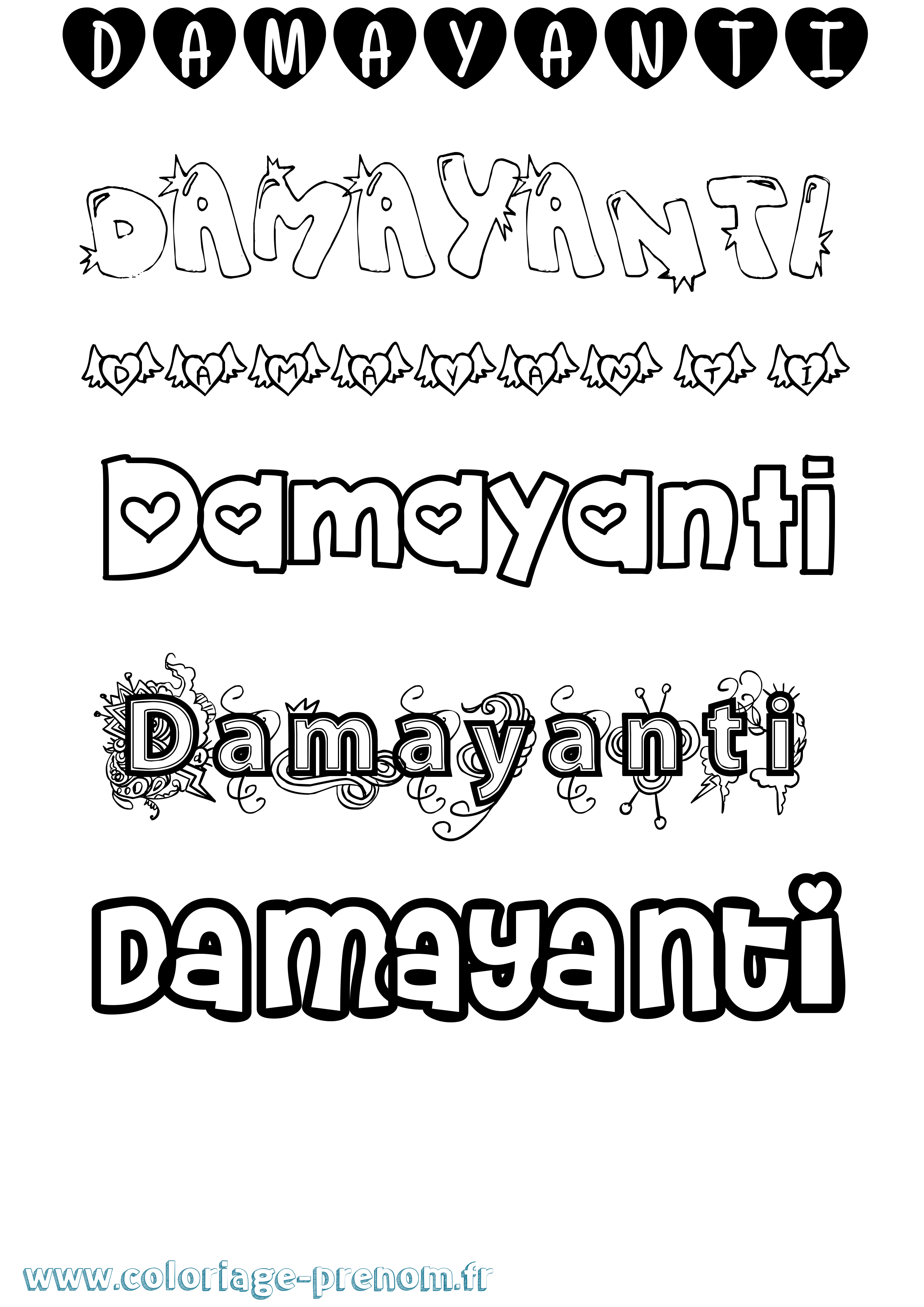 Coloriage prénom Damayanti Girly