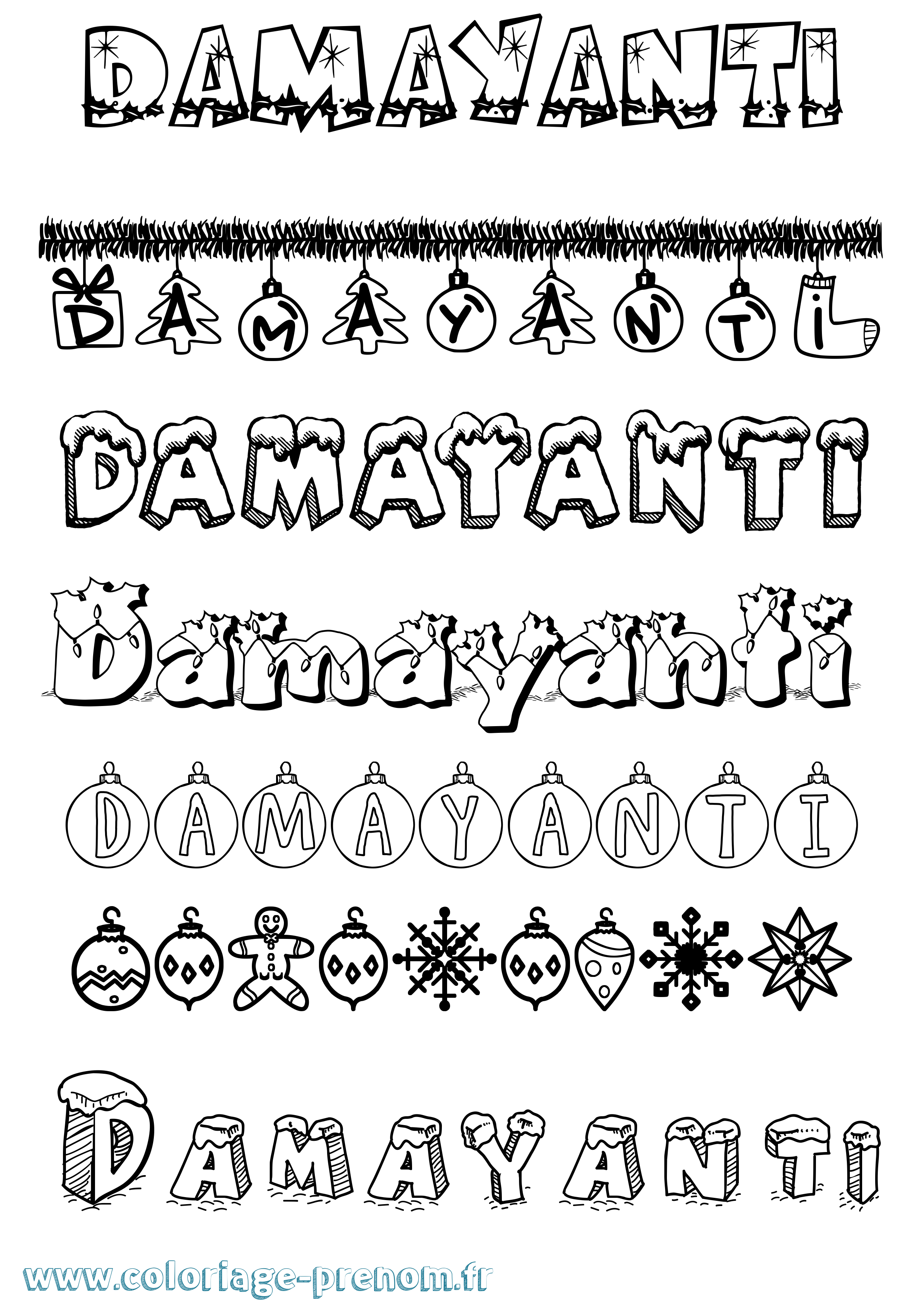 Coloriage prénom Damayanti Noël