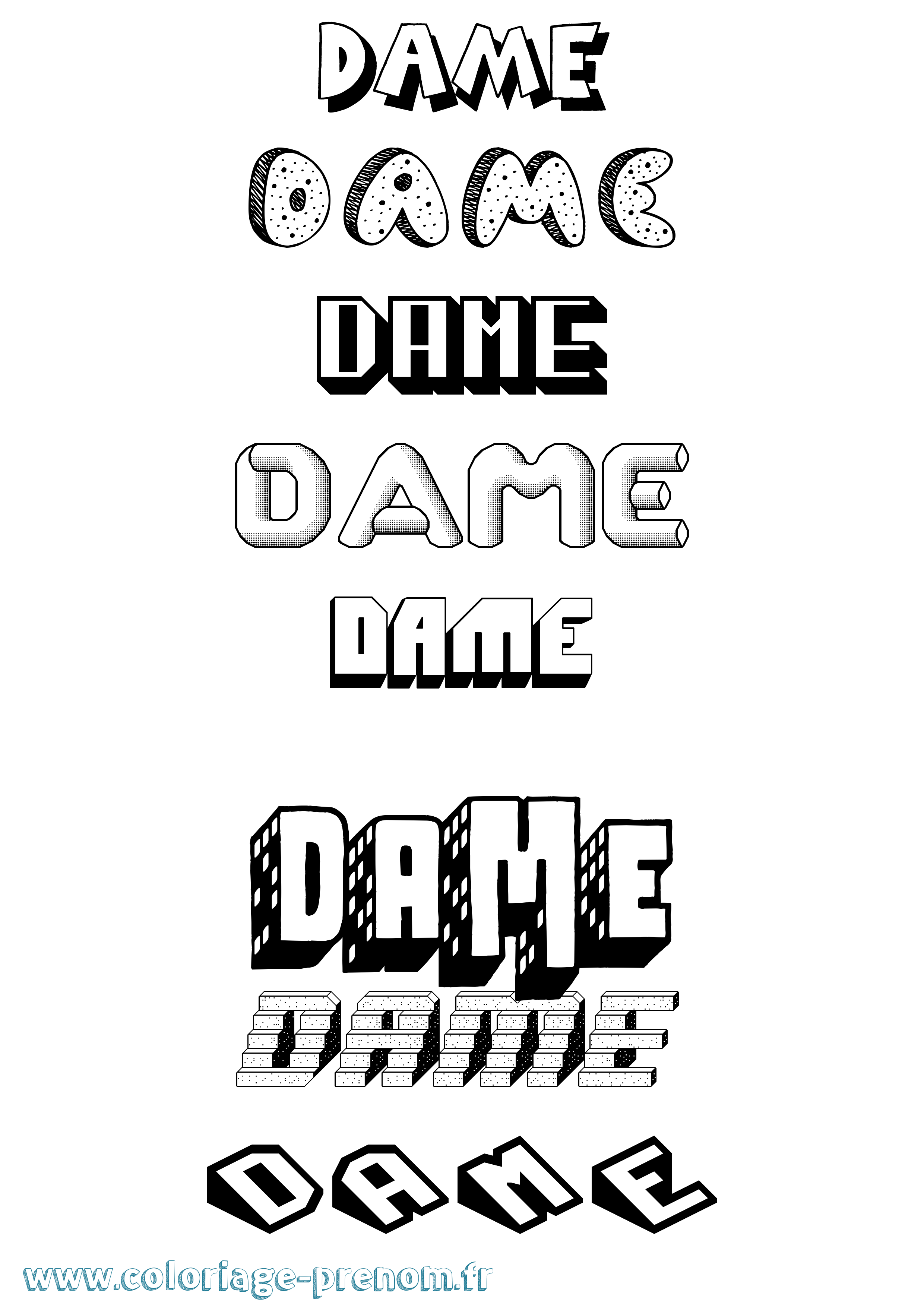 Coloriage Dame Effet 3D Coloriage prénom Dame Effet 3D