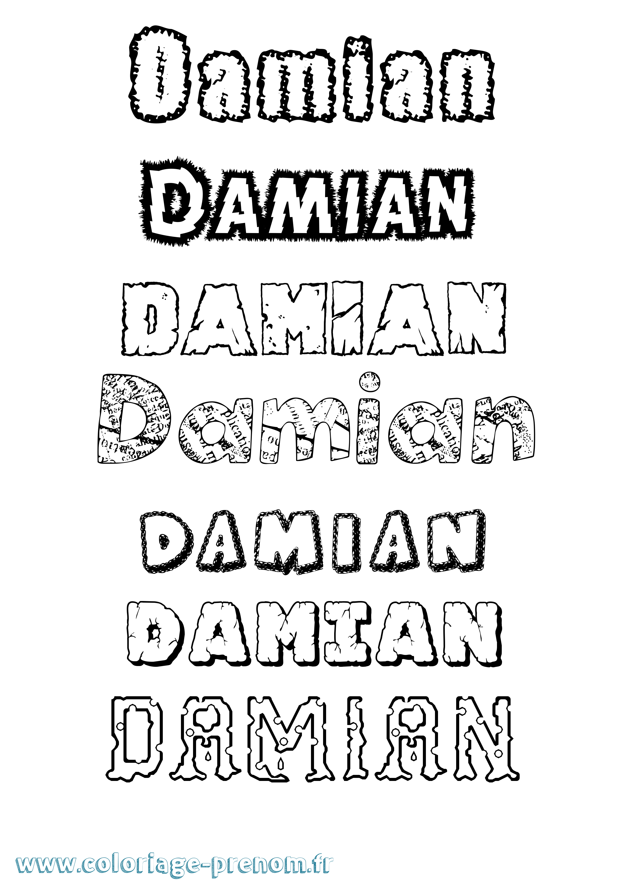 Coloriage prénom Damian Destructuré