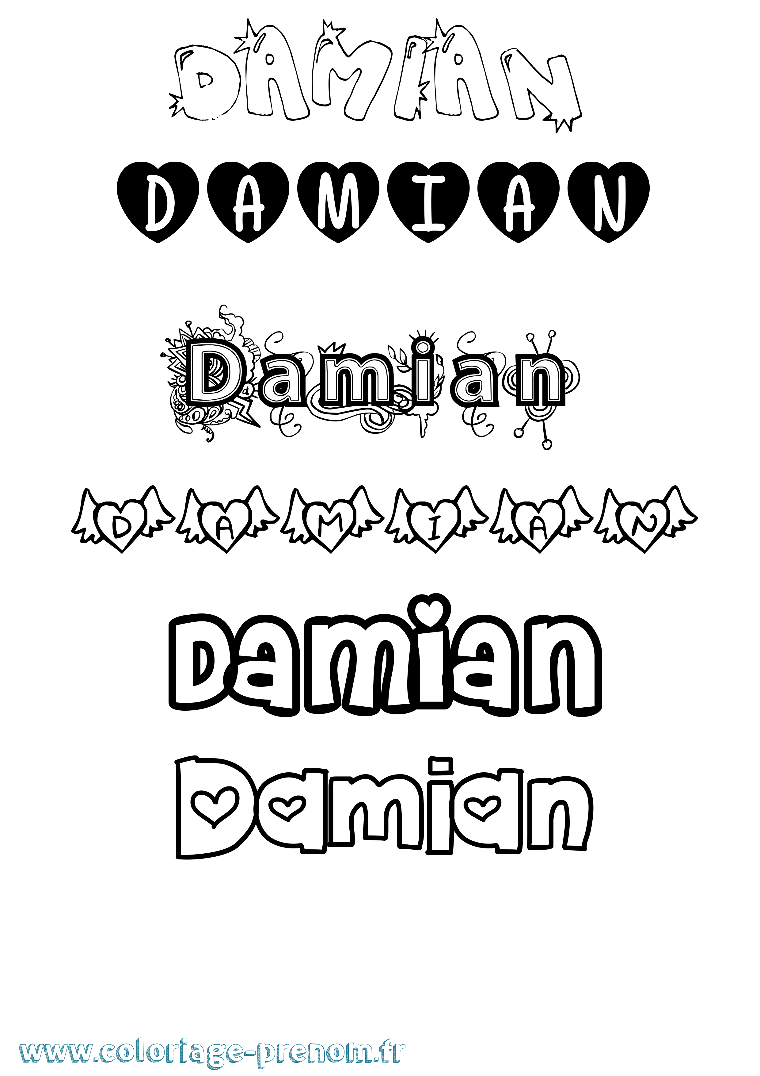 Coloriage prénom Damian Girly