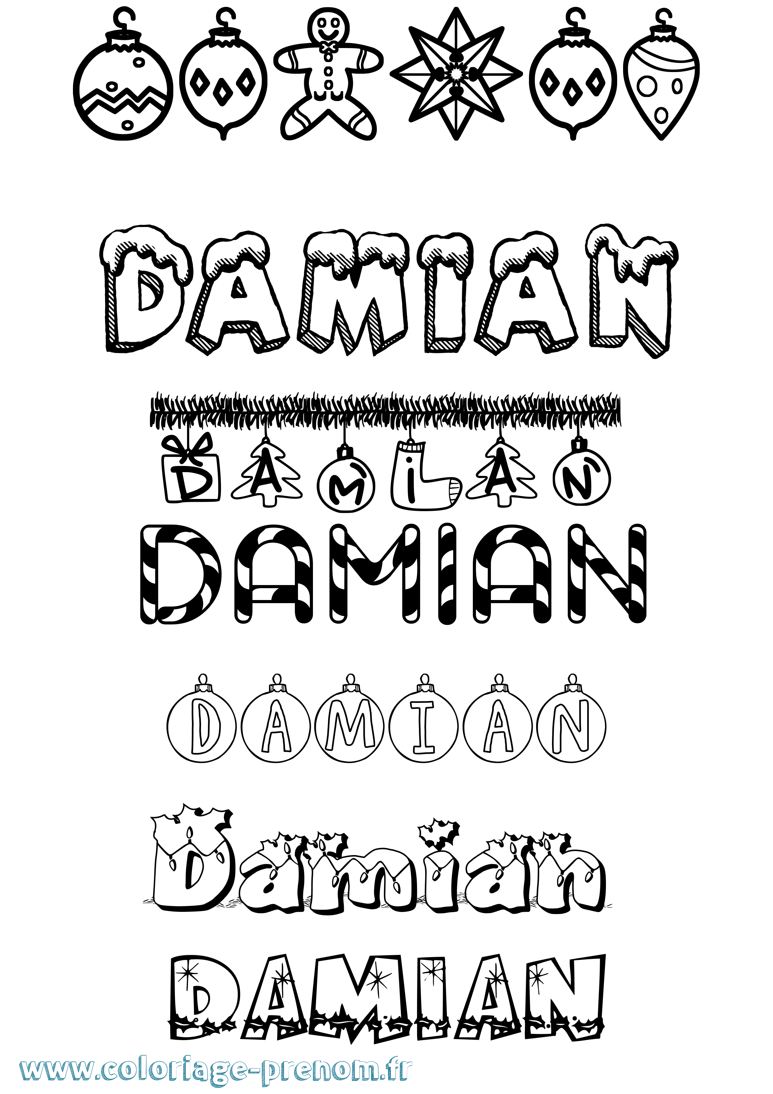 Coloriage prénom Damian Noël