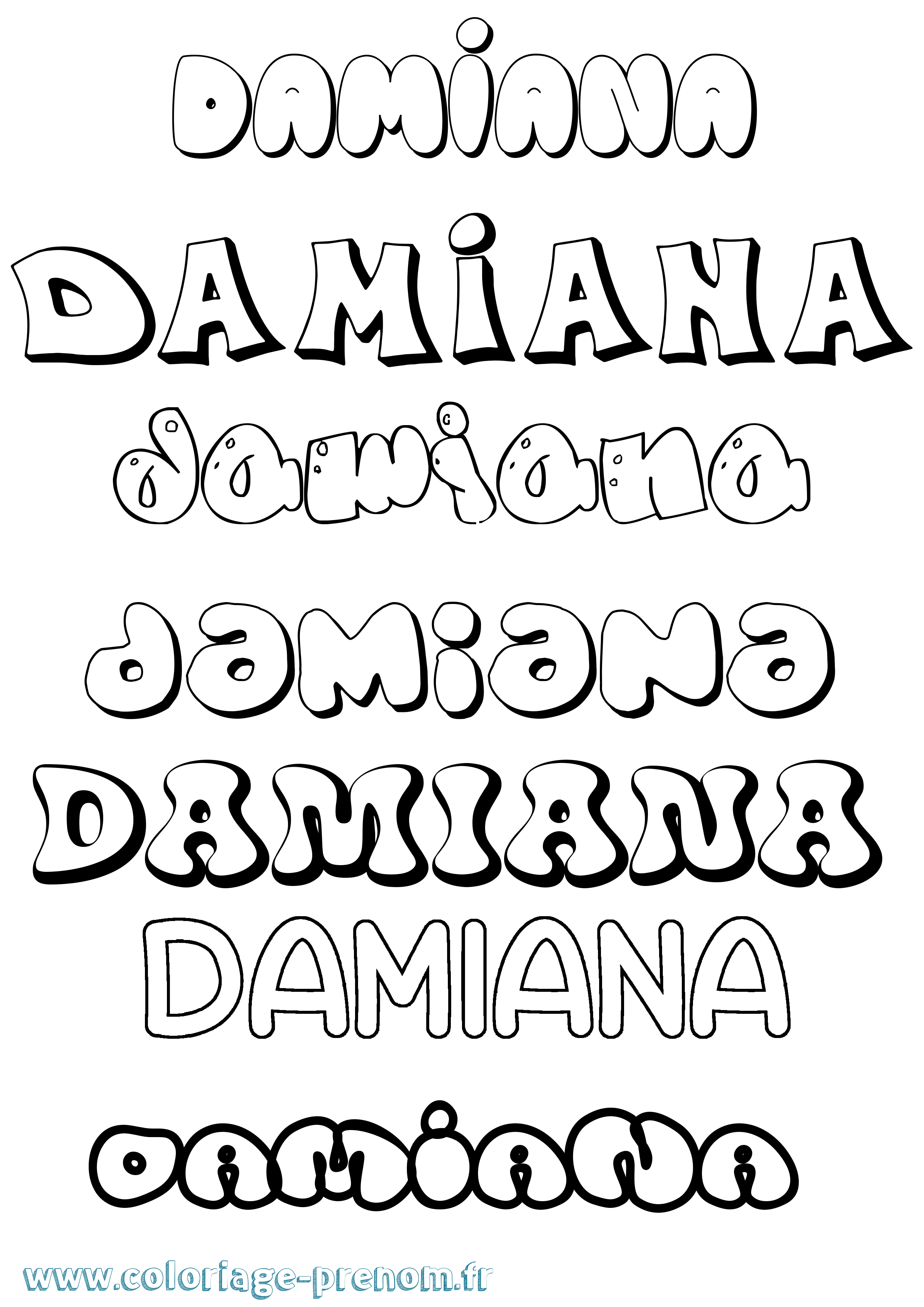 Coloriage prénom Damiana Bubble