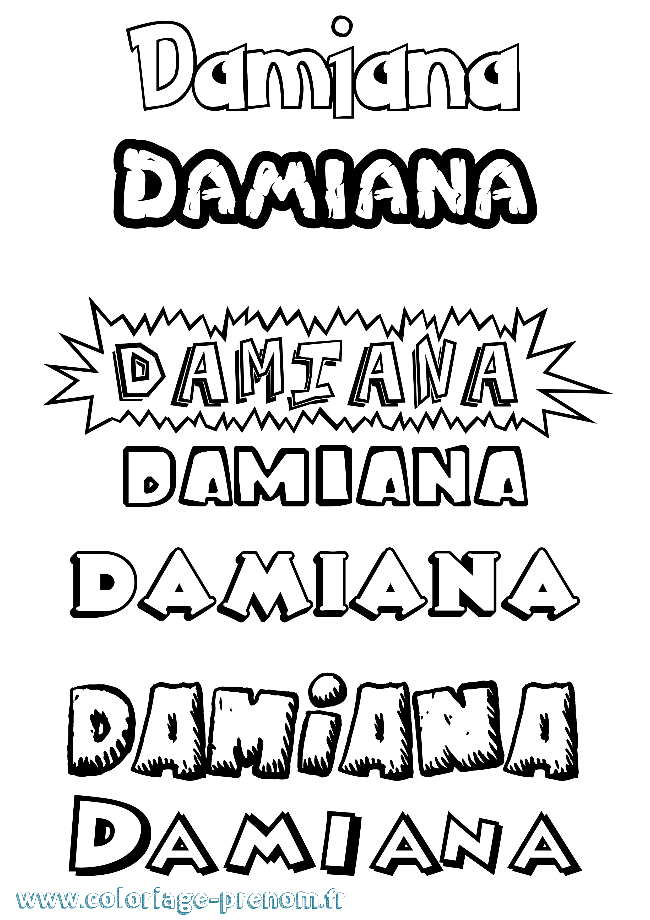 Coloriage prénom Damiana Dessin Animé