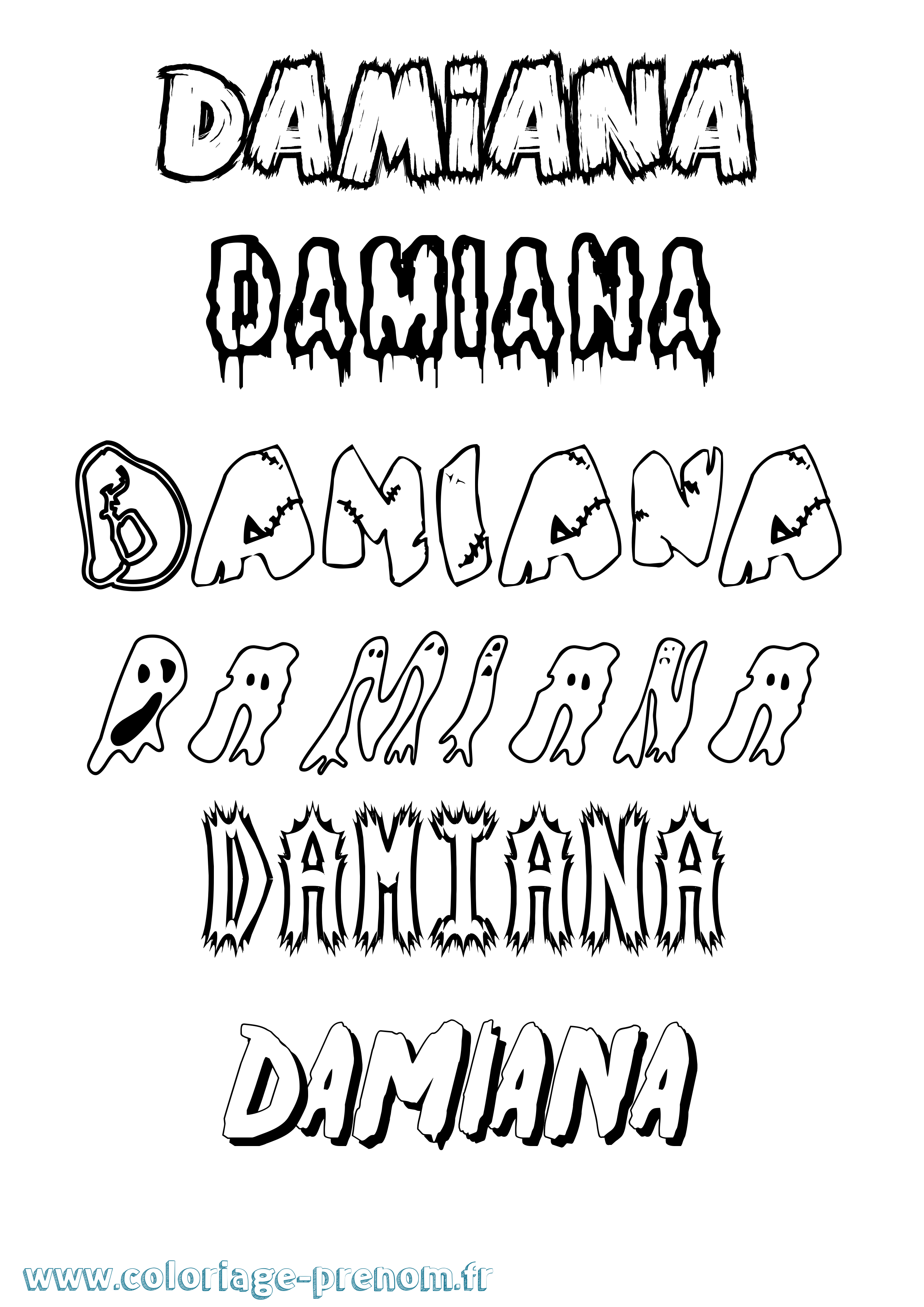 Coloriage prénom Damiana Frisson